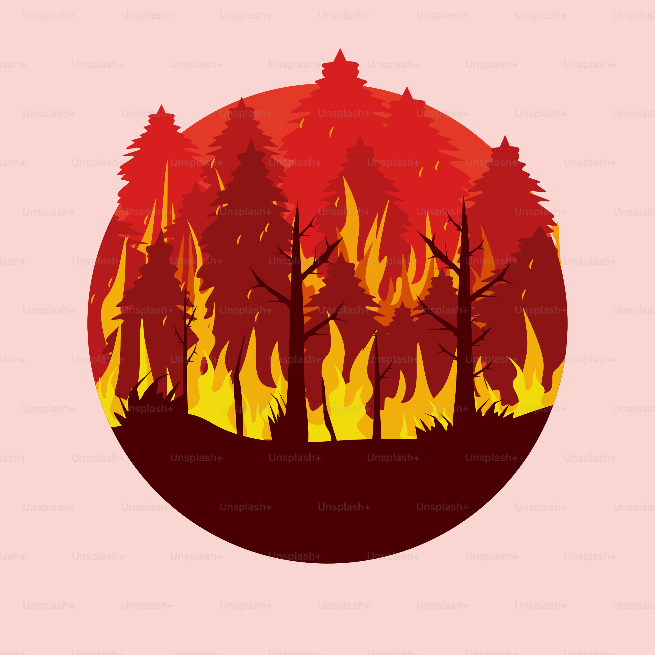 Un quadro di un fuoco nel bosco