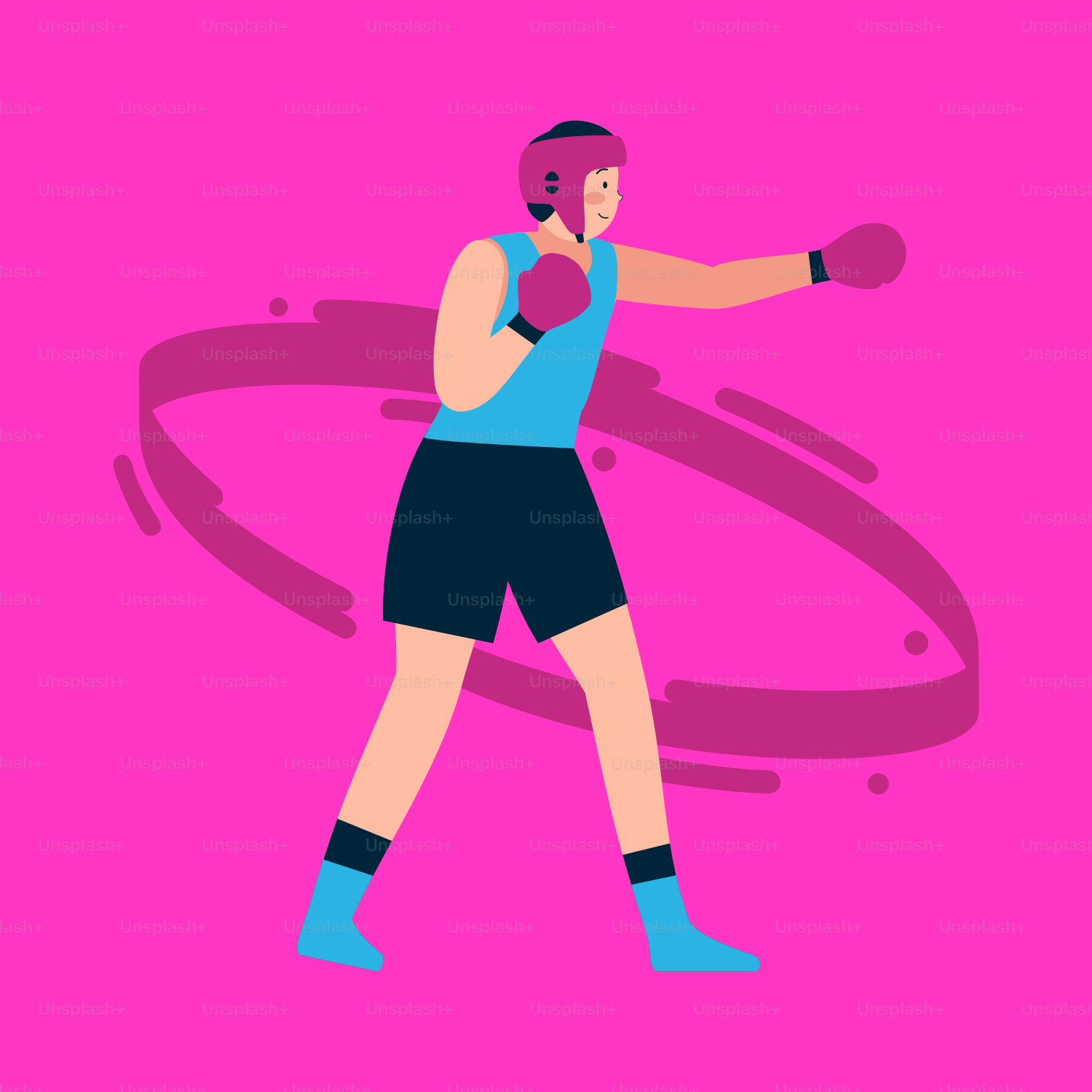 A man with a boxing glove on a pink background