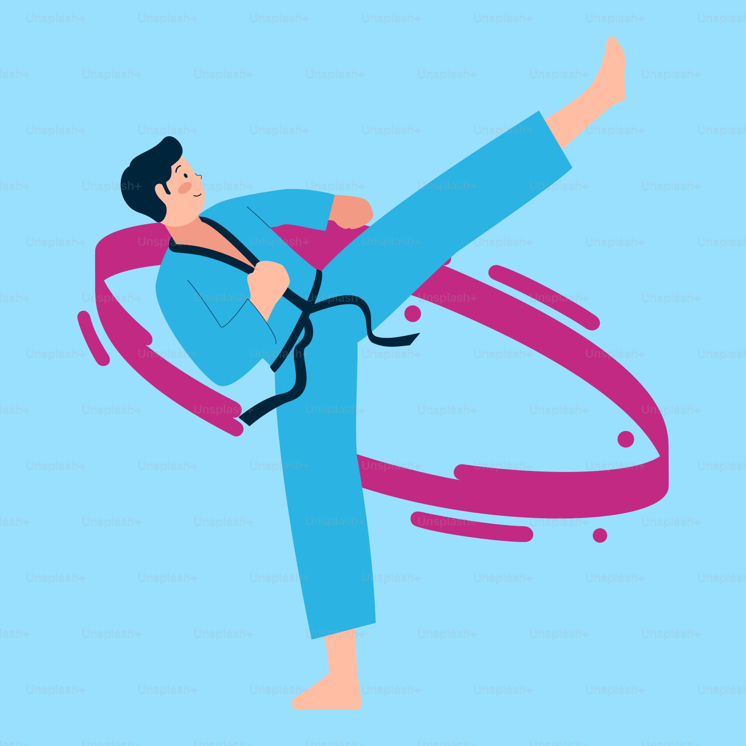 A man in a blue suit is doing karate