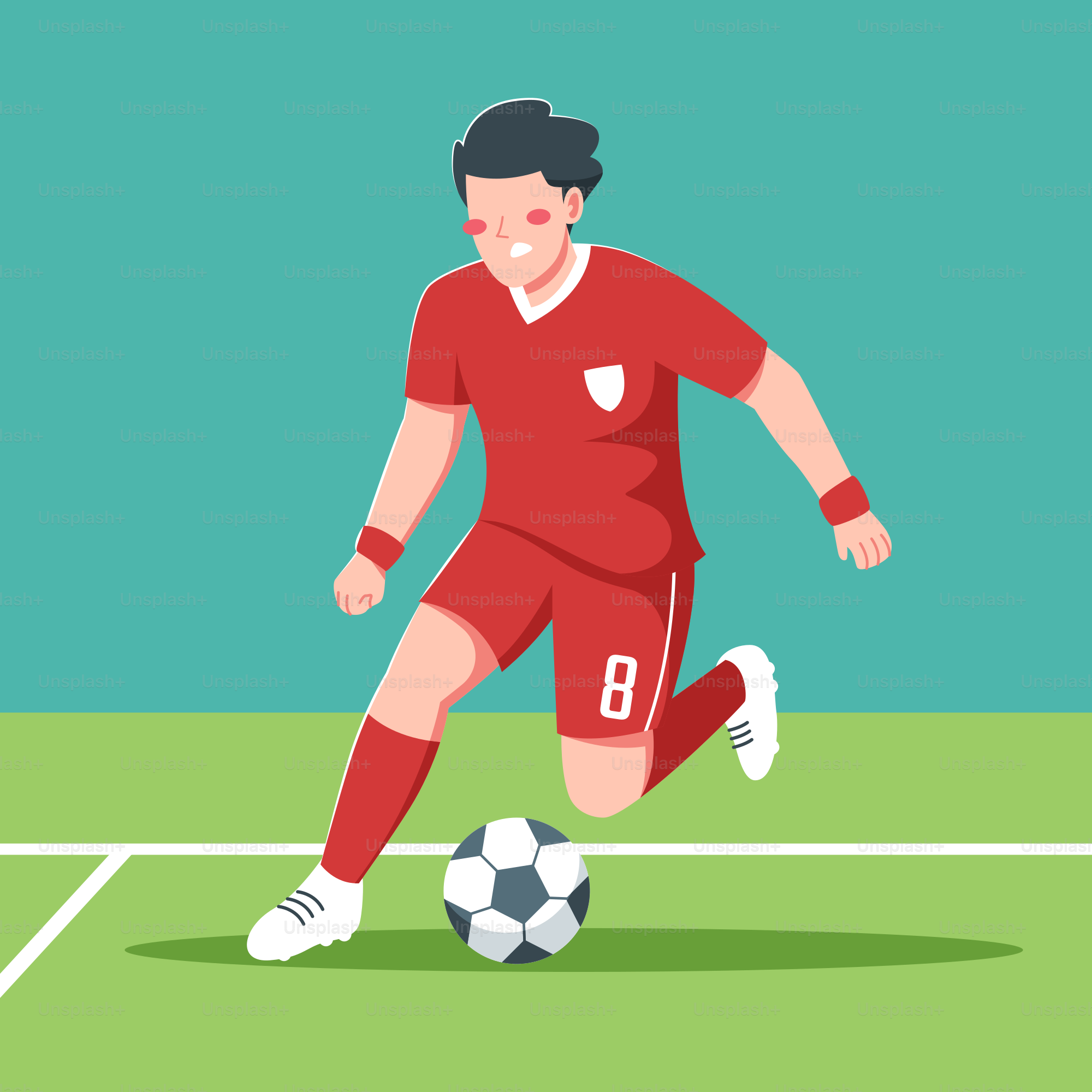 A man in a red uniform kicking a soccer ball