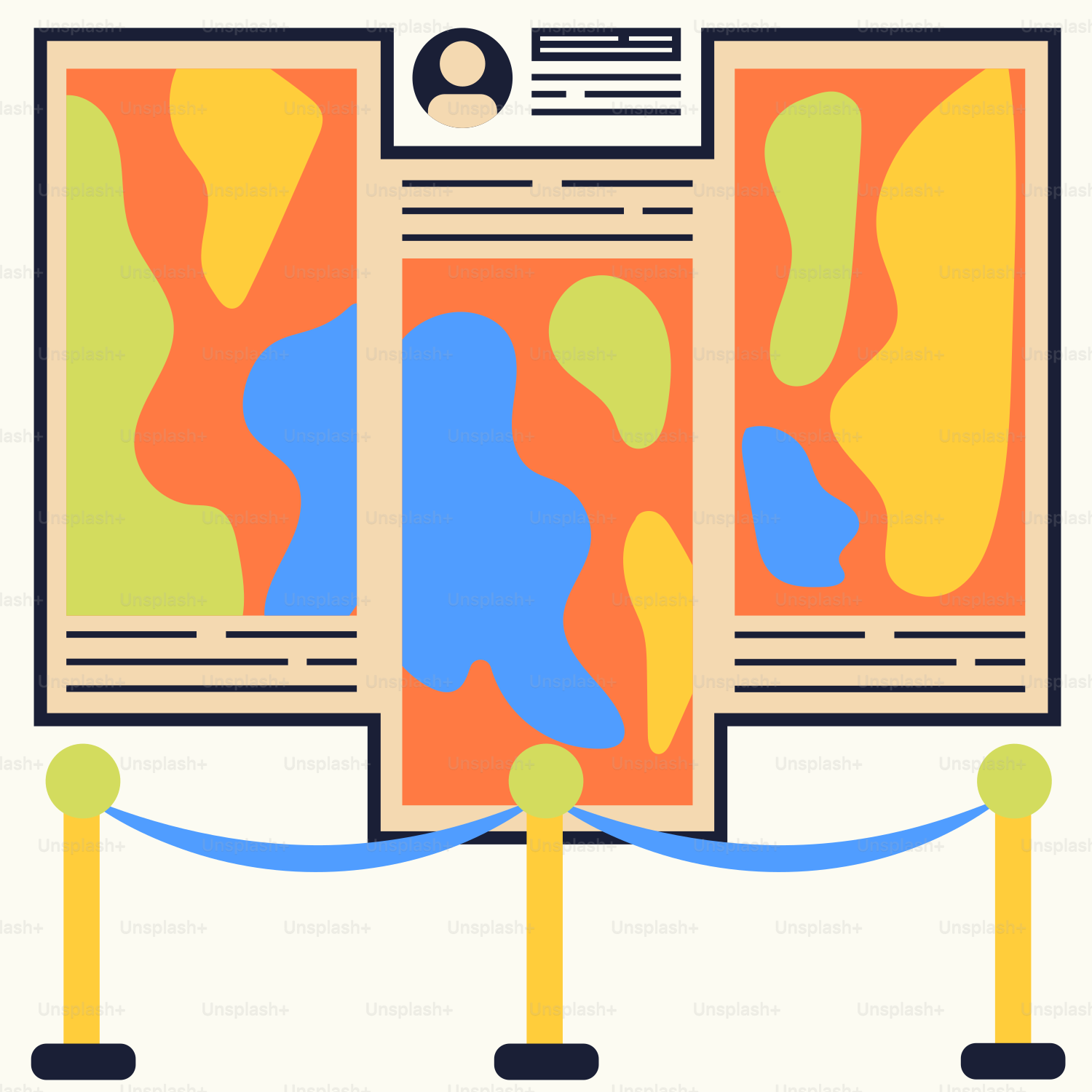 A poster with a blue ribbon around it