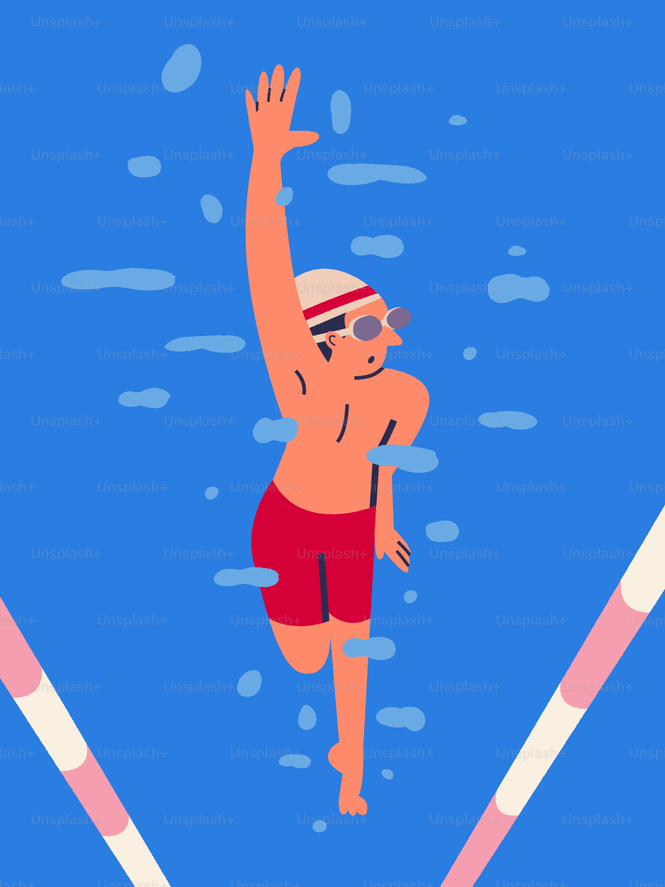 A man swimming in a pool with a life preserver