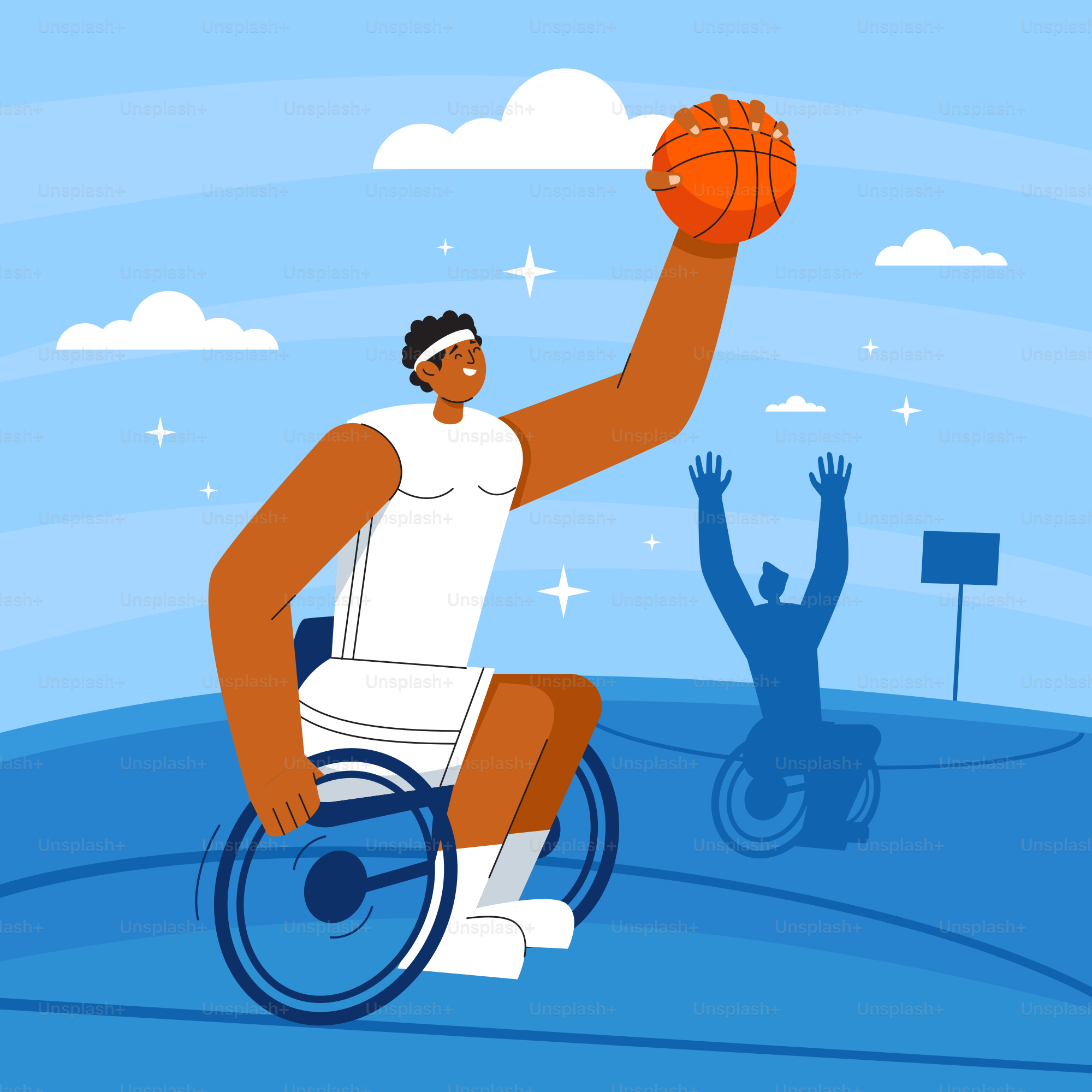 Un hombre en silla de ruedas sosteniendo un balón de baloncesto