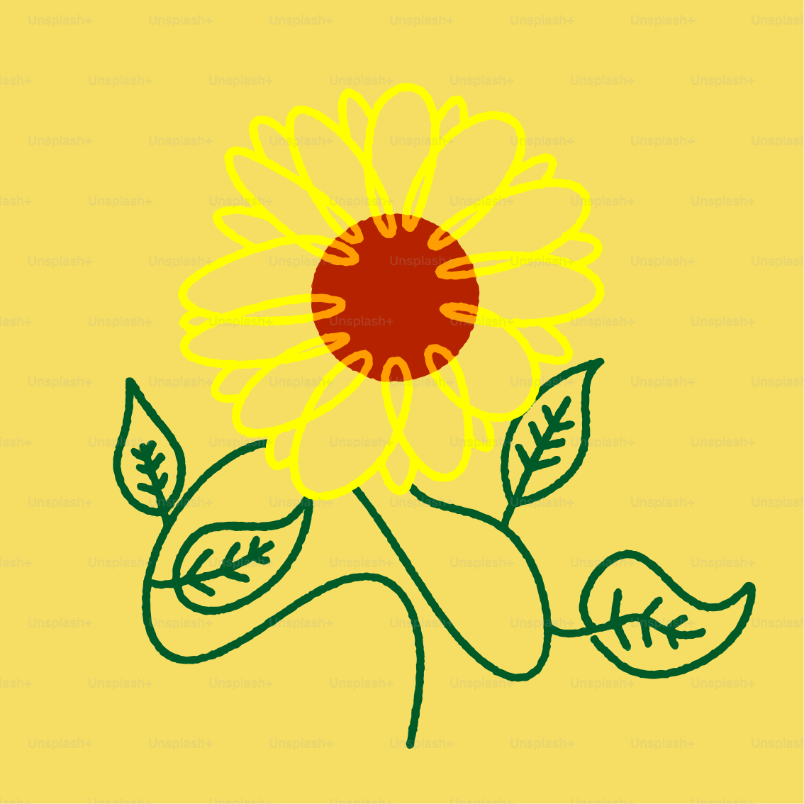 Eine Zeichnung einer gelben Blume mit rotem Zentrum
