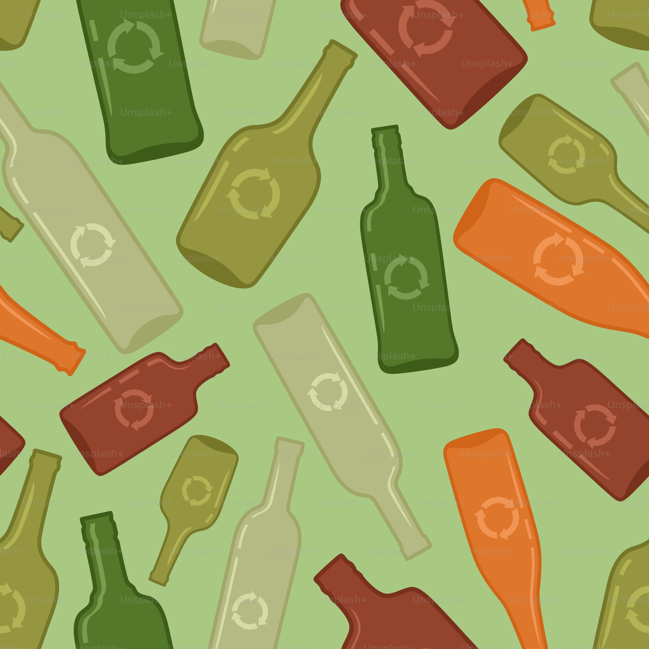 A pattern of bottles and carrots on a green background