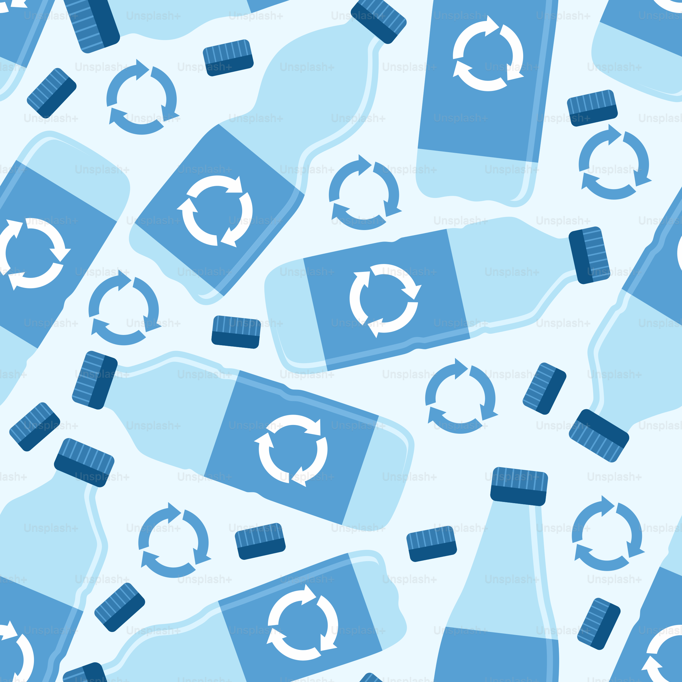 A lot of blue bottles with arrows on them
