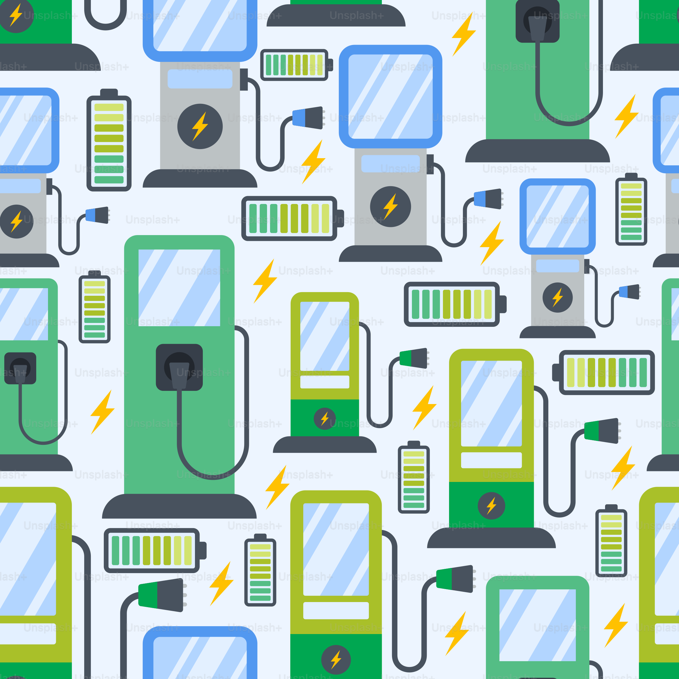 Um padrão de bombas de gasolina e fios elétricos