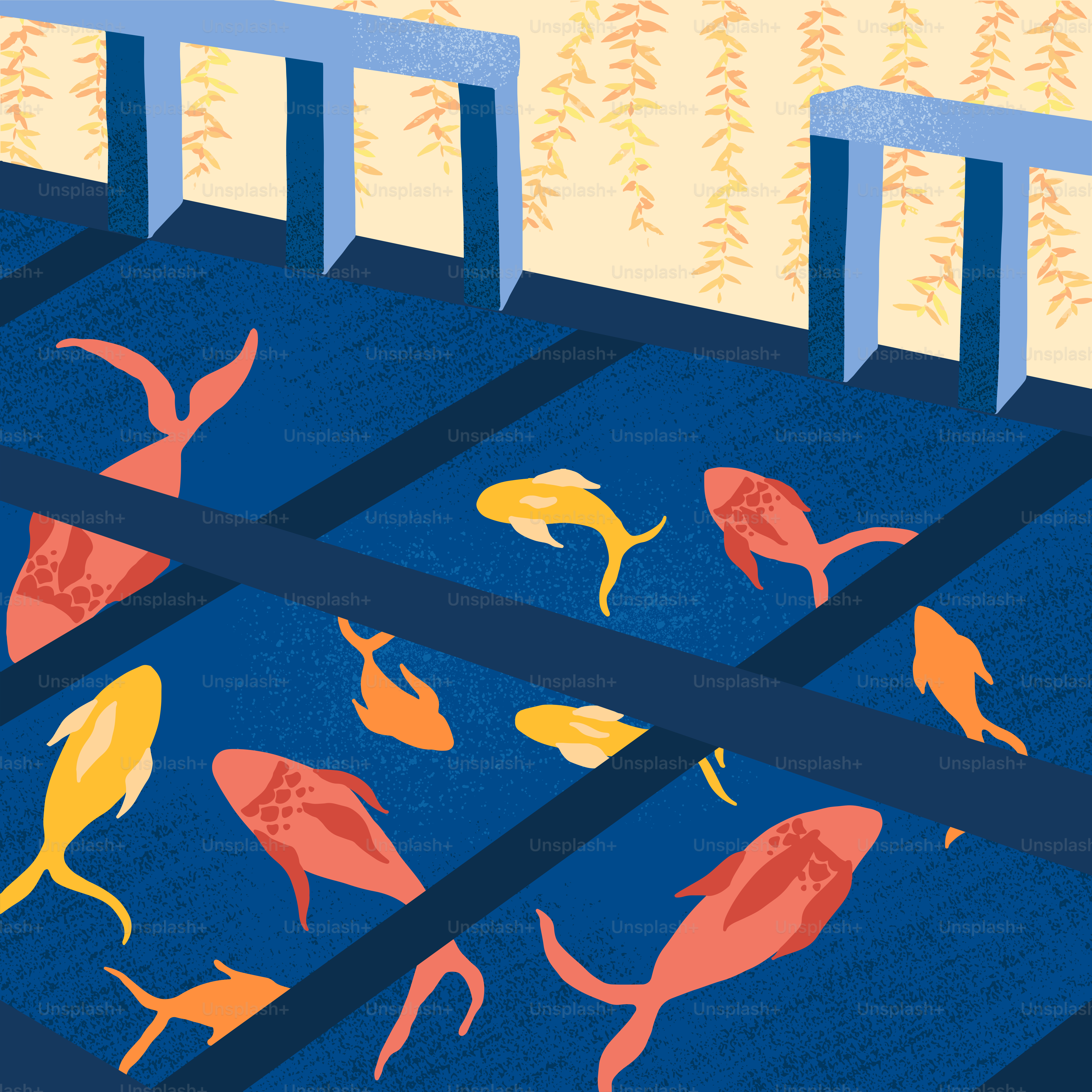 A group of fish swimming in a room