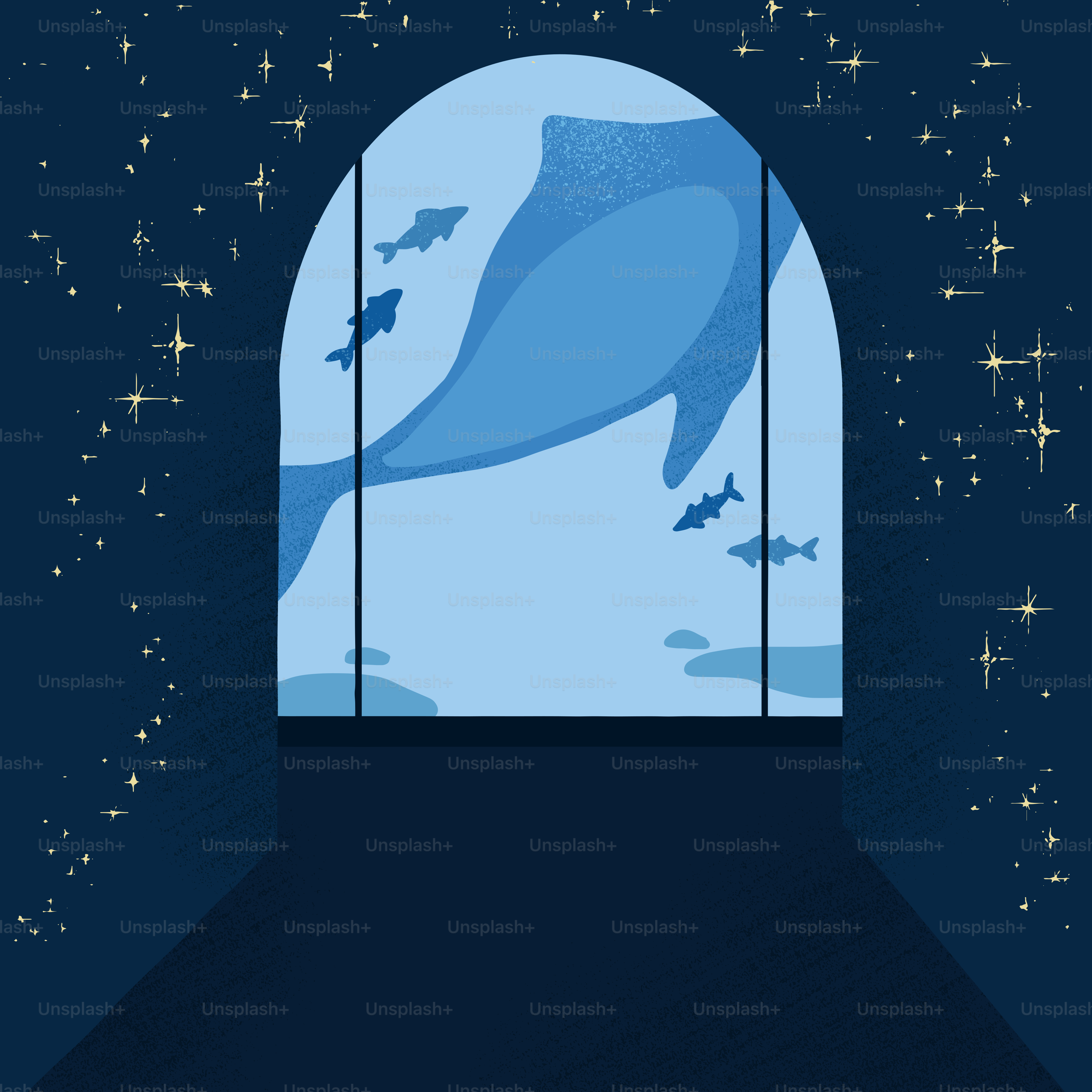 A window with a dolphin inside of it