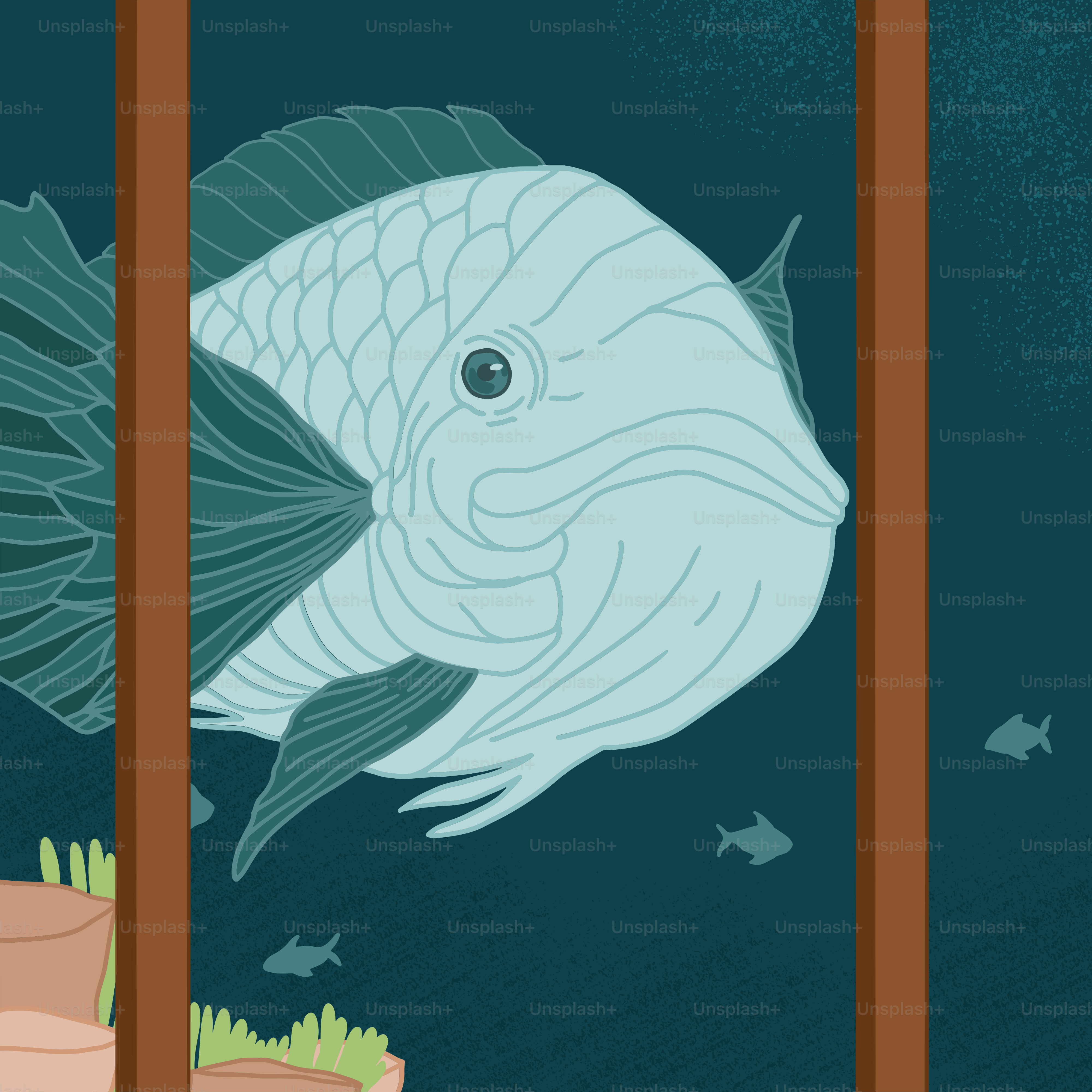 A fish in an aquarium looking out the window