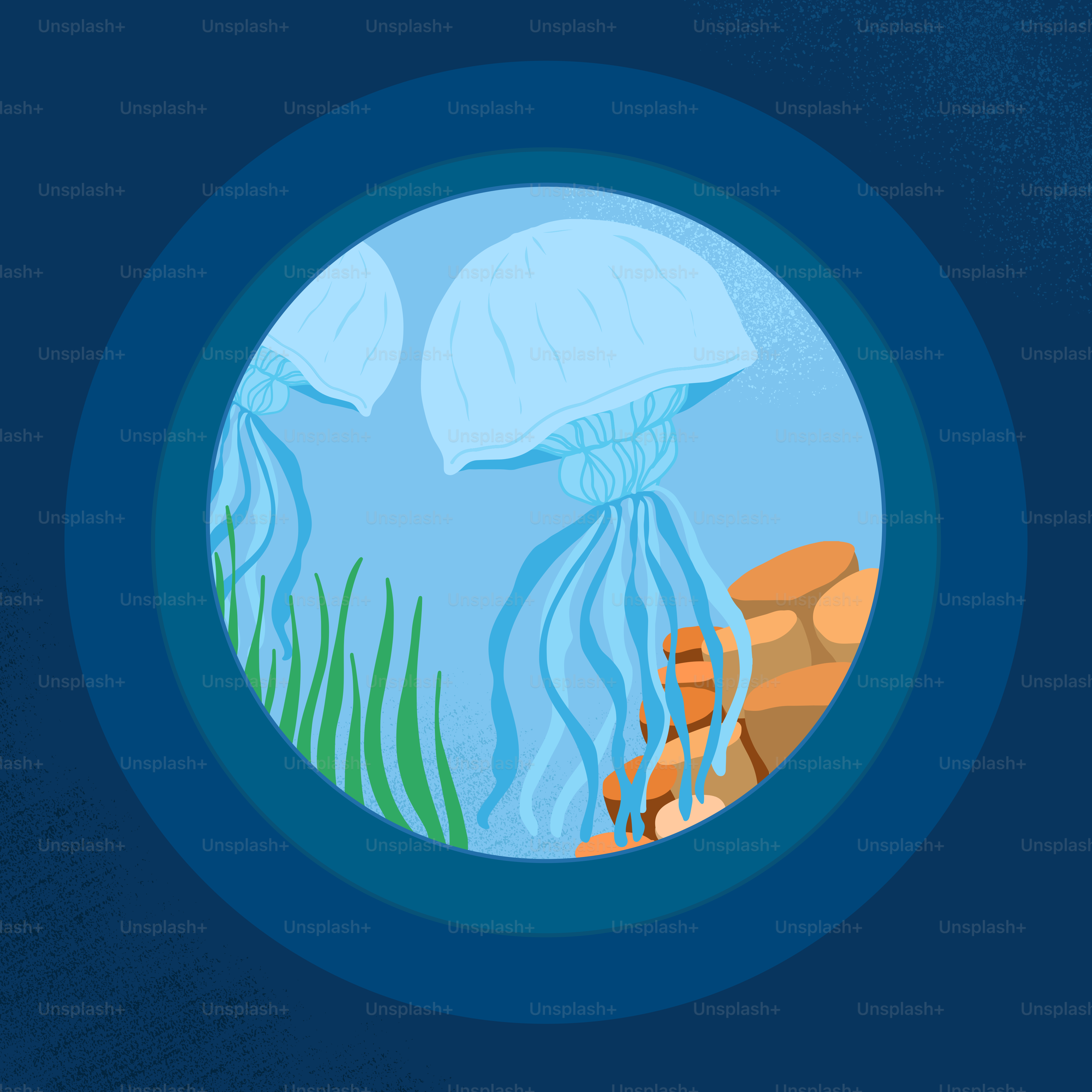 A picture of a jellyfish in a blue circle