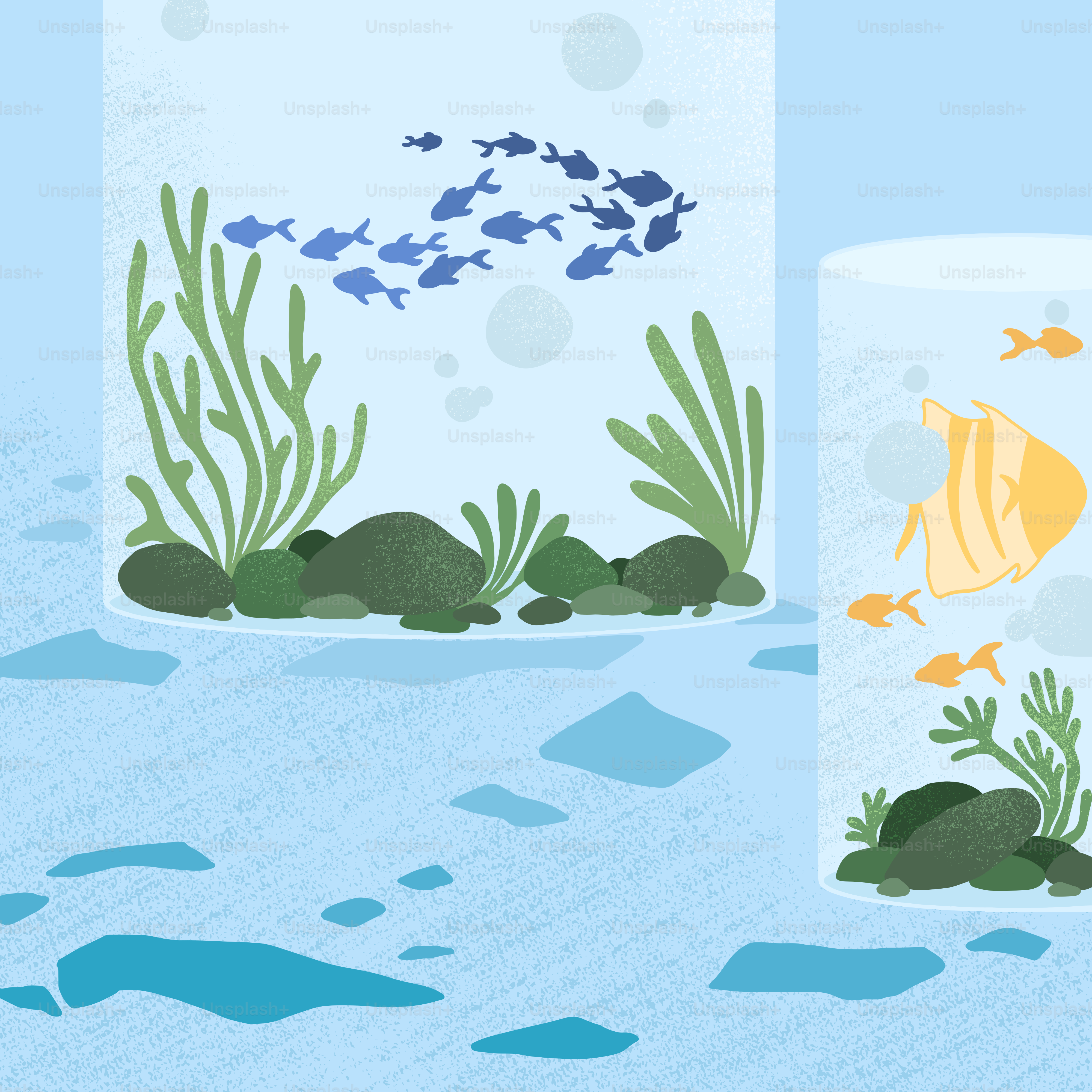 An aquarium with fish and plants inside of it