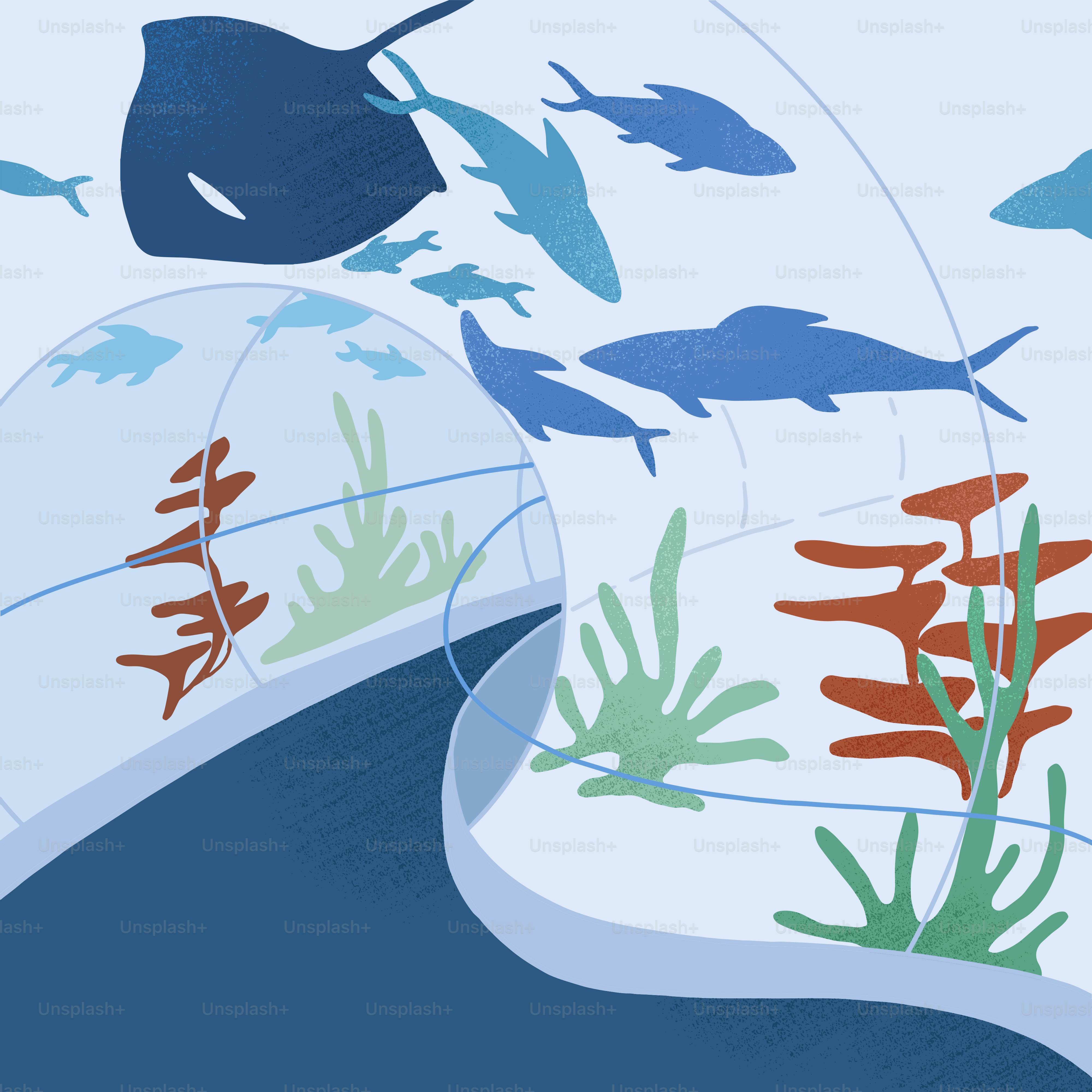 A drawing of a fish swimming in a body of water