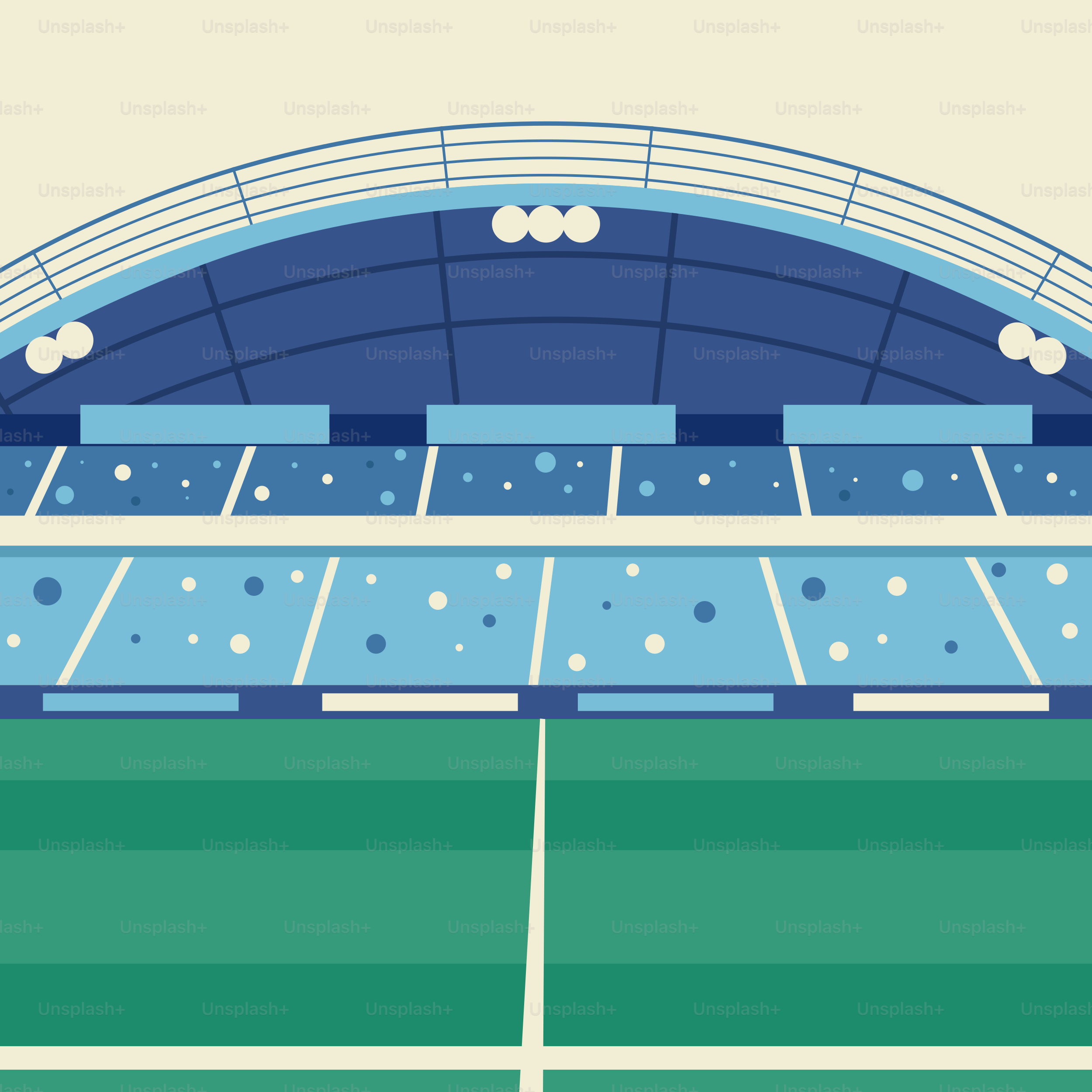 An illustration of a tennis court in a stadium