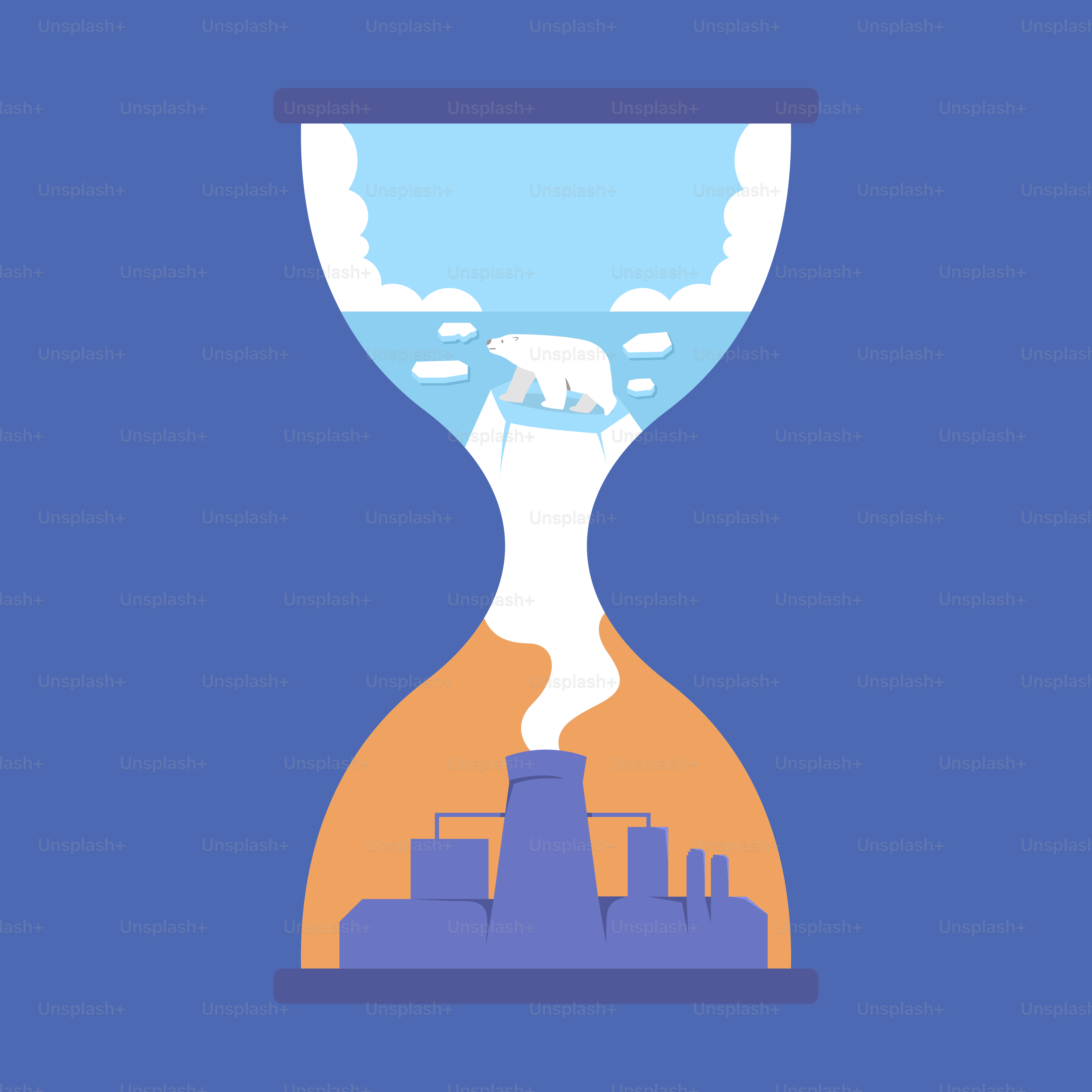 An hourglass with a city in the background