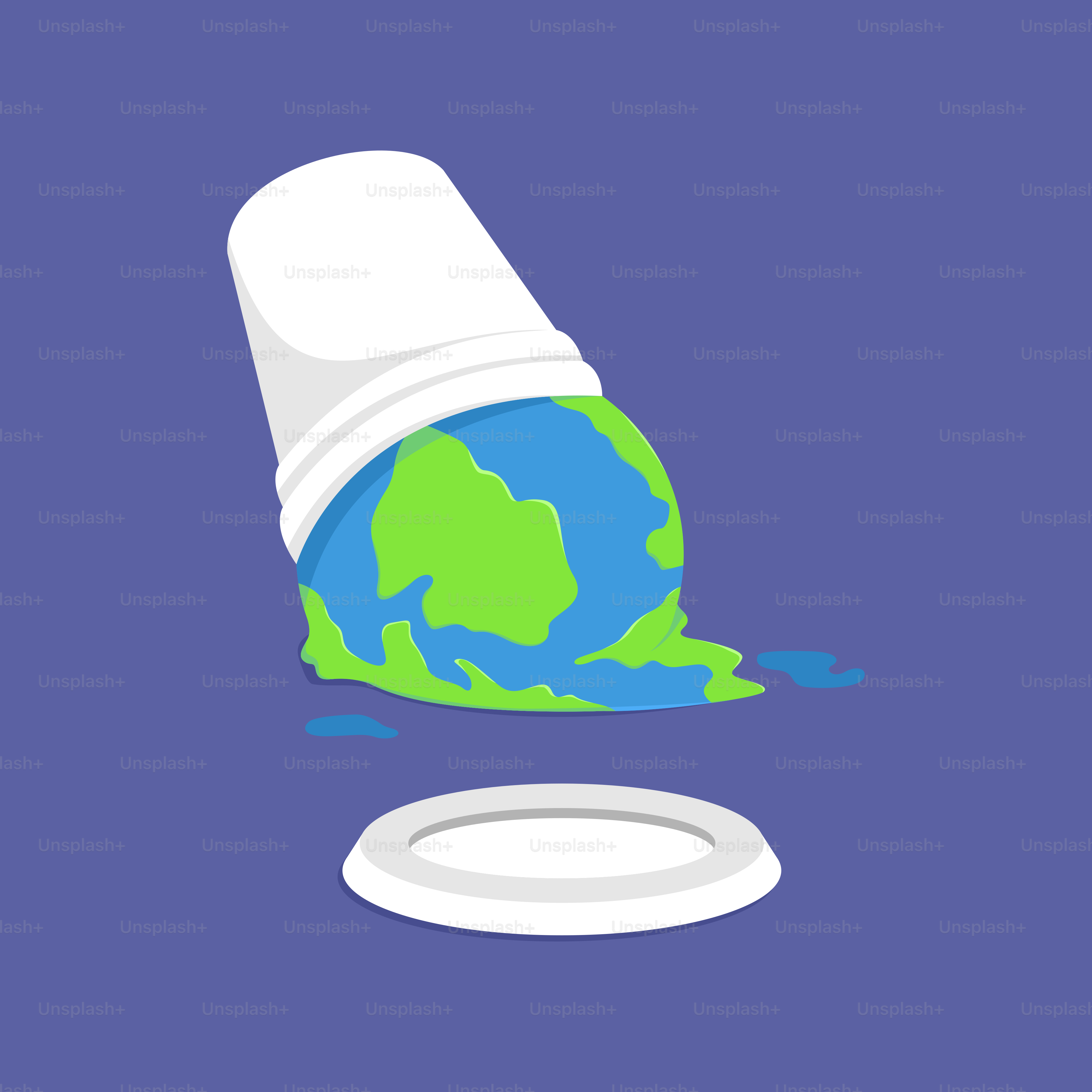 A white cup with a green and blue earth inside of it