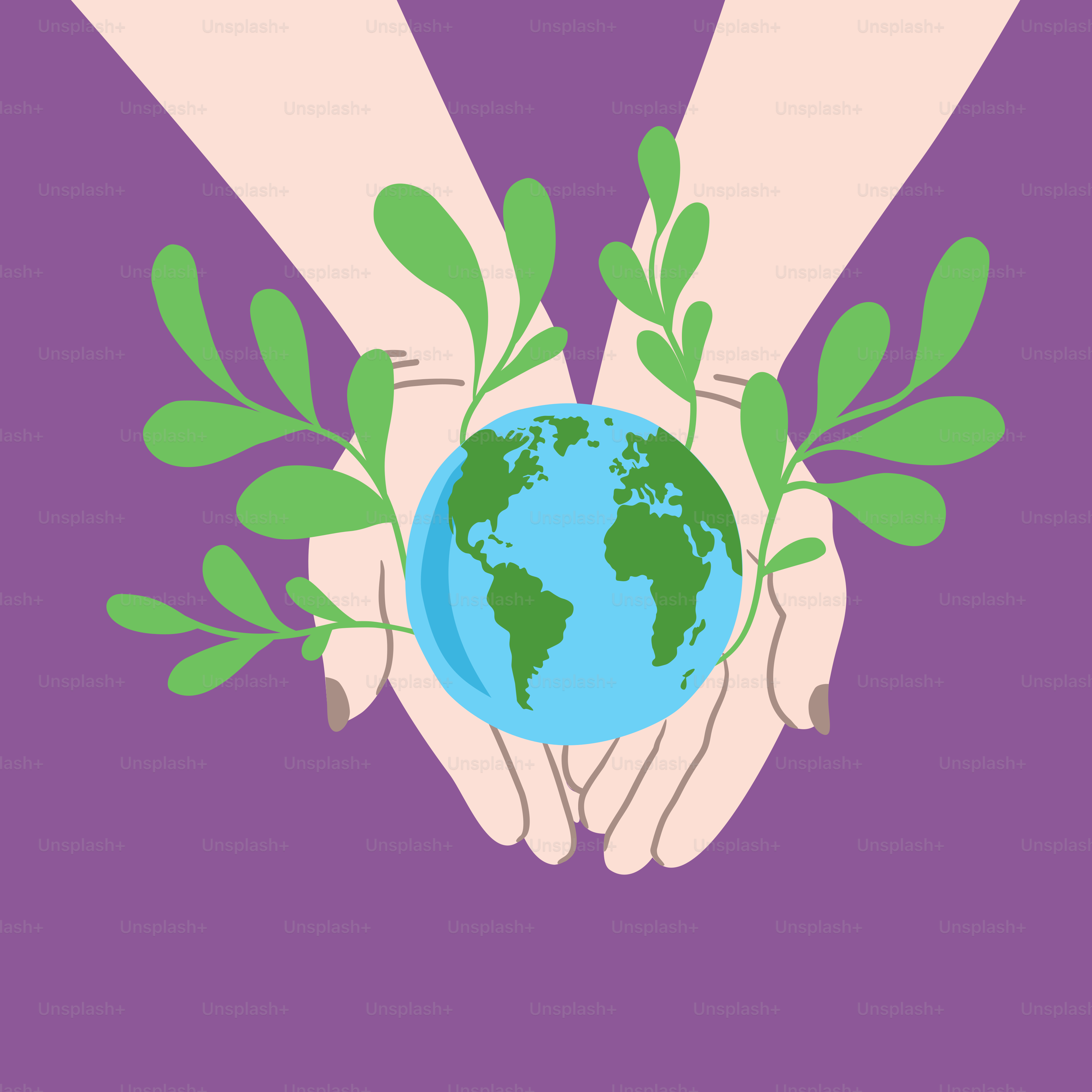 Two hands holding a globe with green leaves