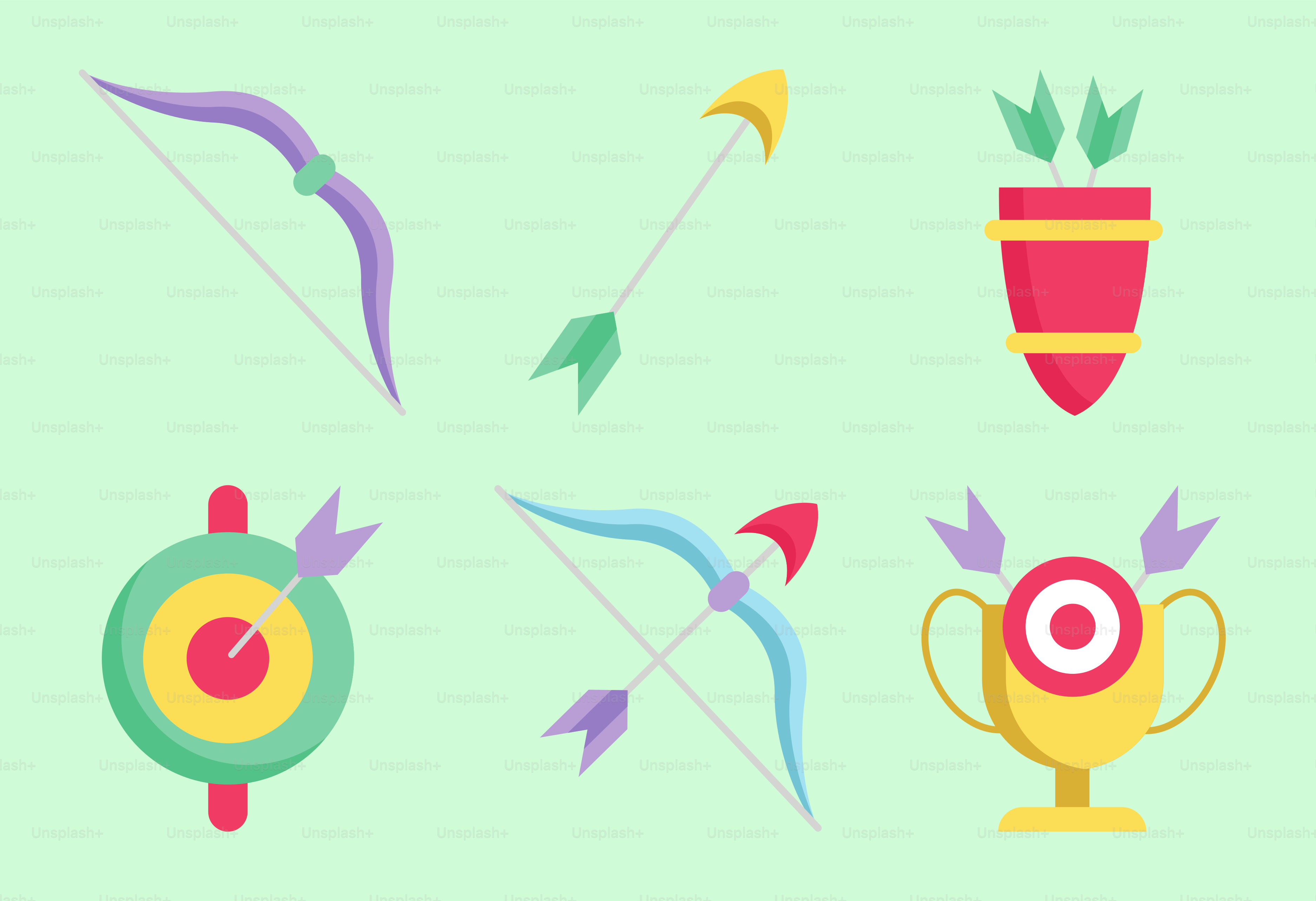 A bunch of different items that are on a green background