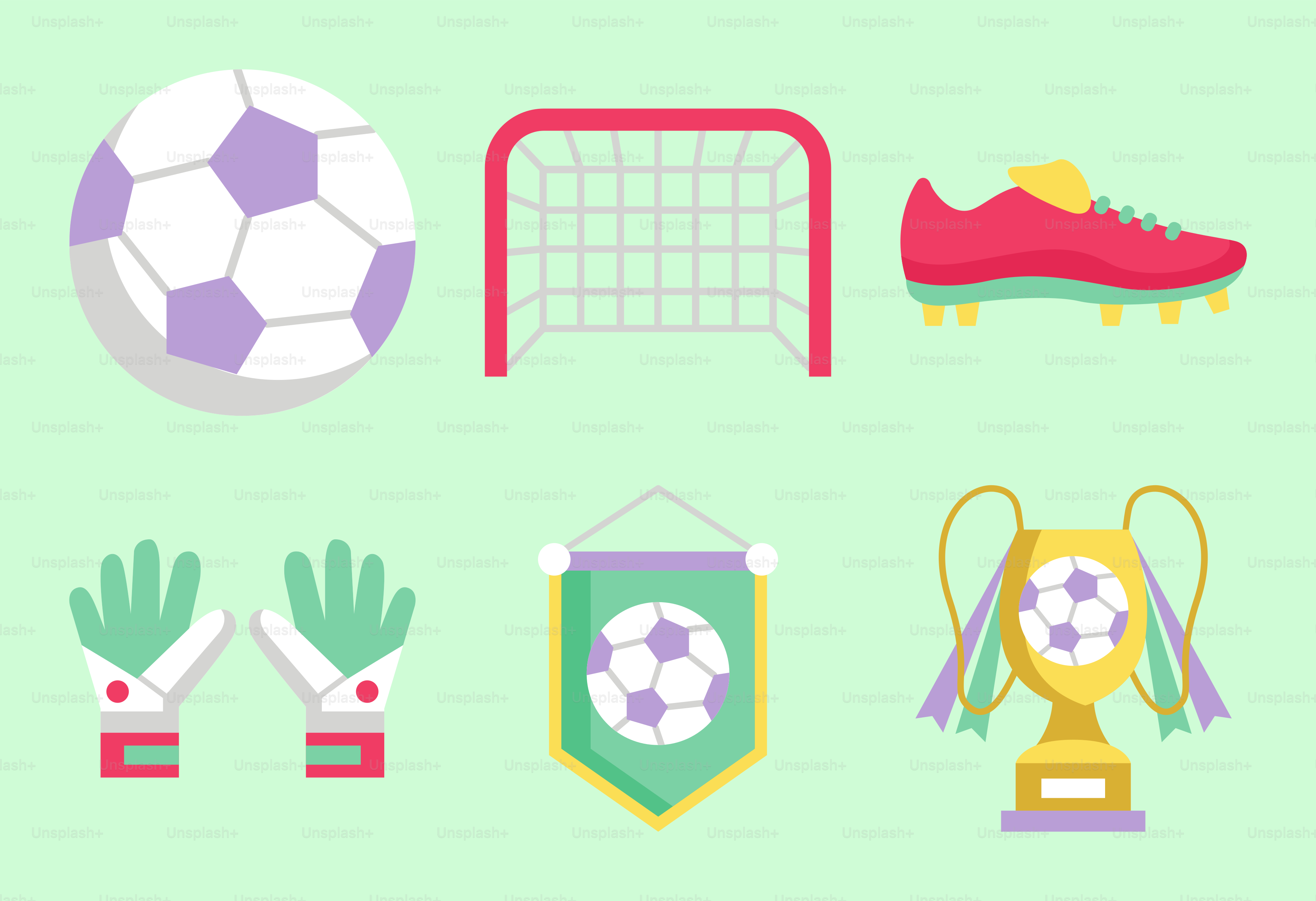 A green background with a bunch of different items