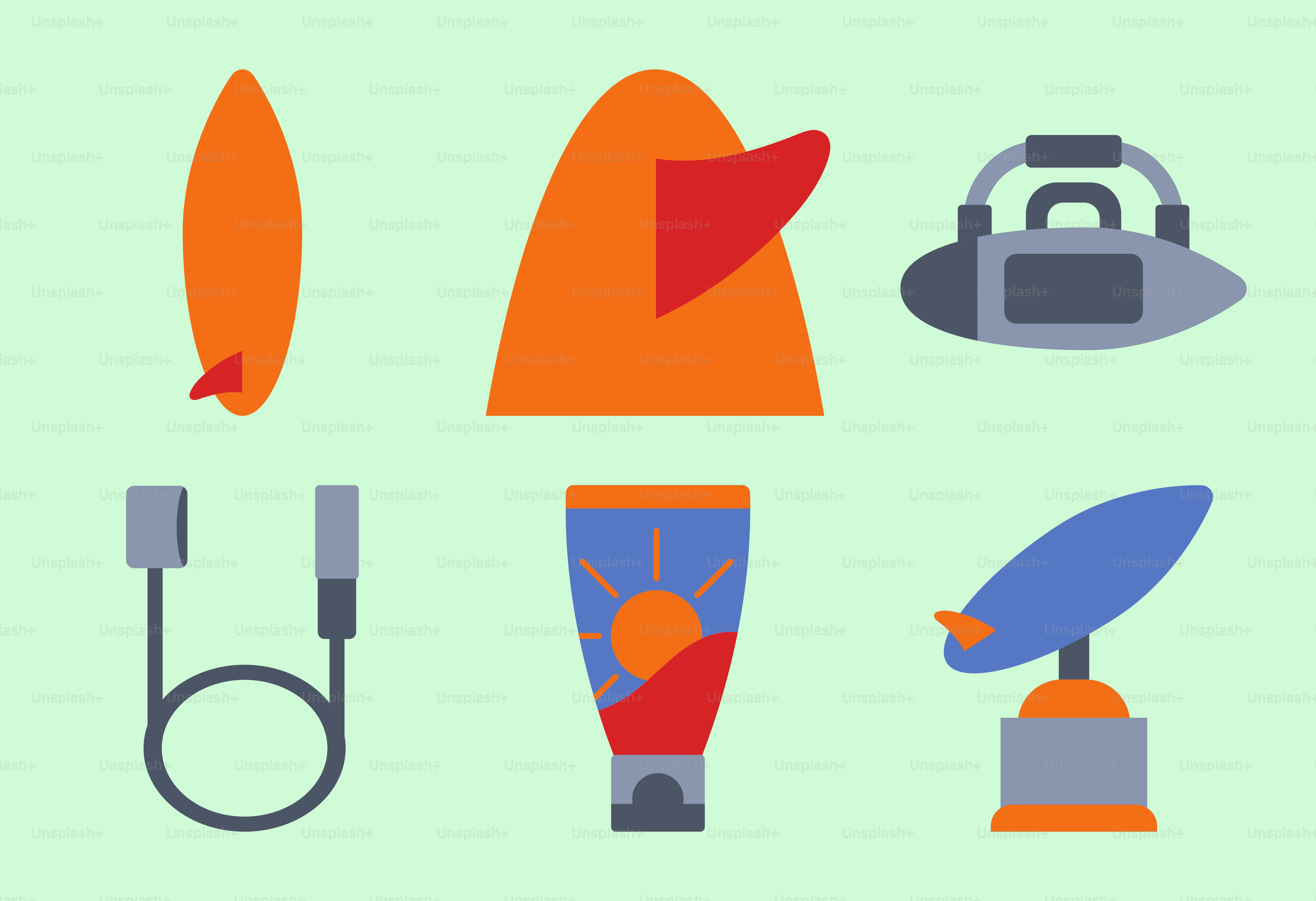 A set of different types of objects on a blue background