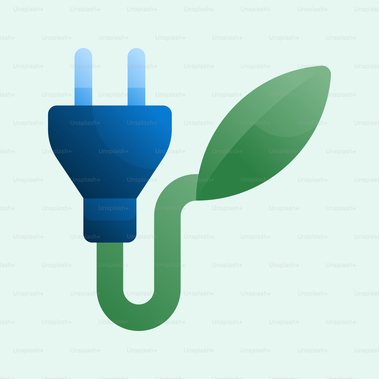 A blue and green plug with a green leaf on it