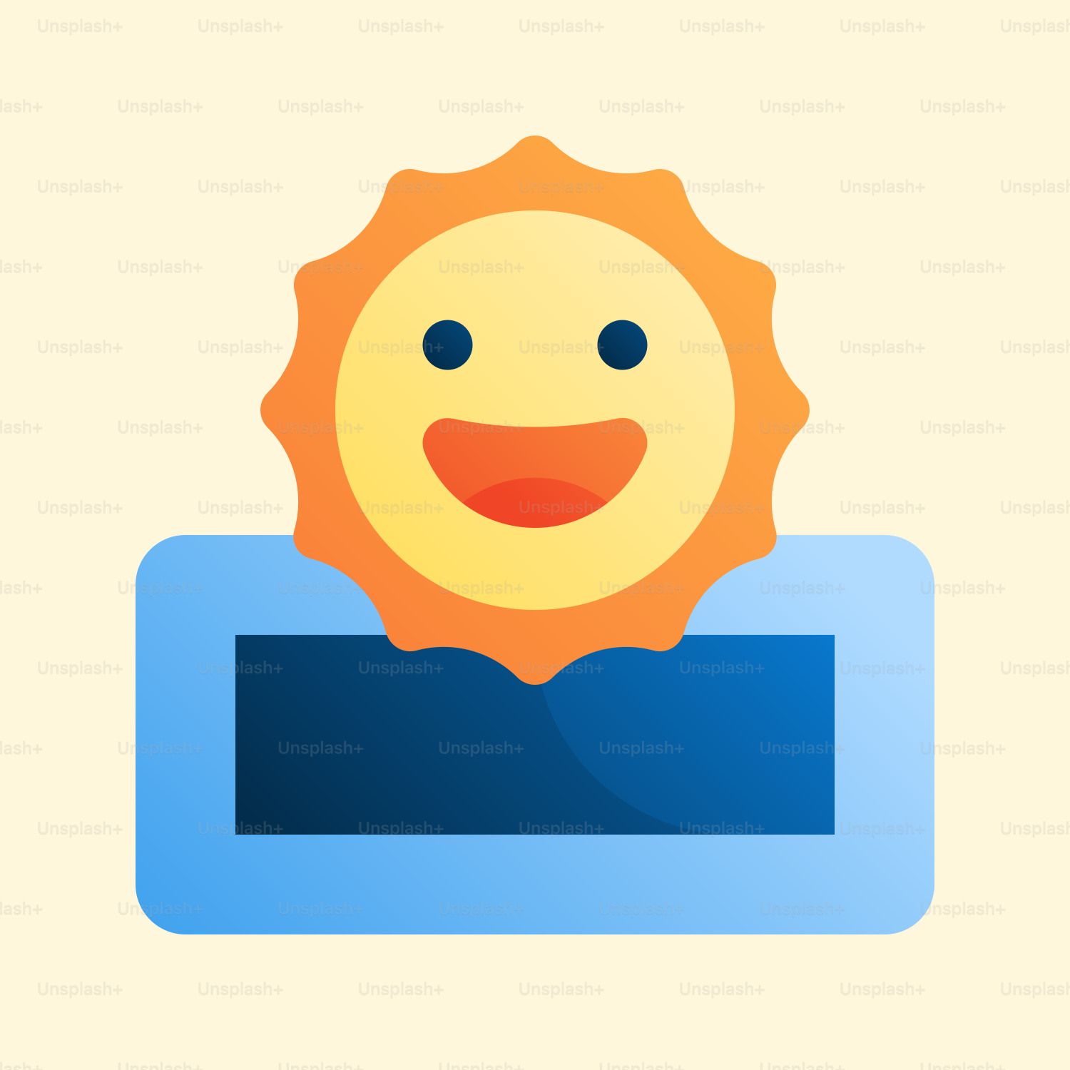 A yellow and blue icon with a smiling sun