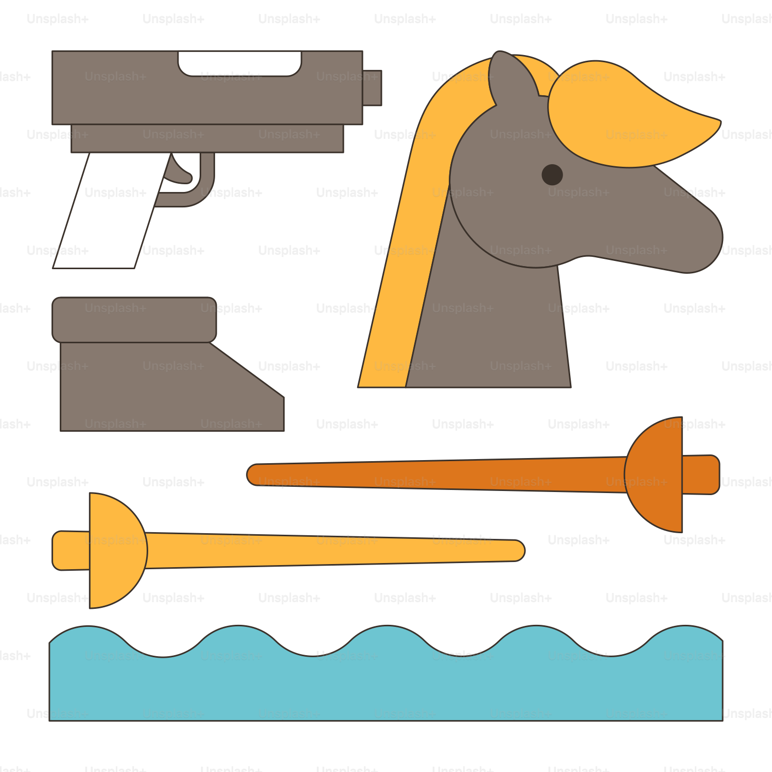 A paper cut out of a horse with a gun