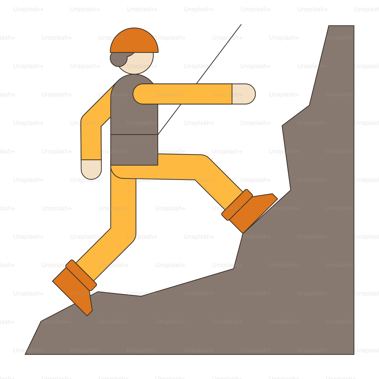 ヘルメットをかぶって山を登る男性