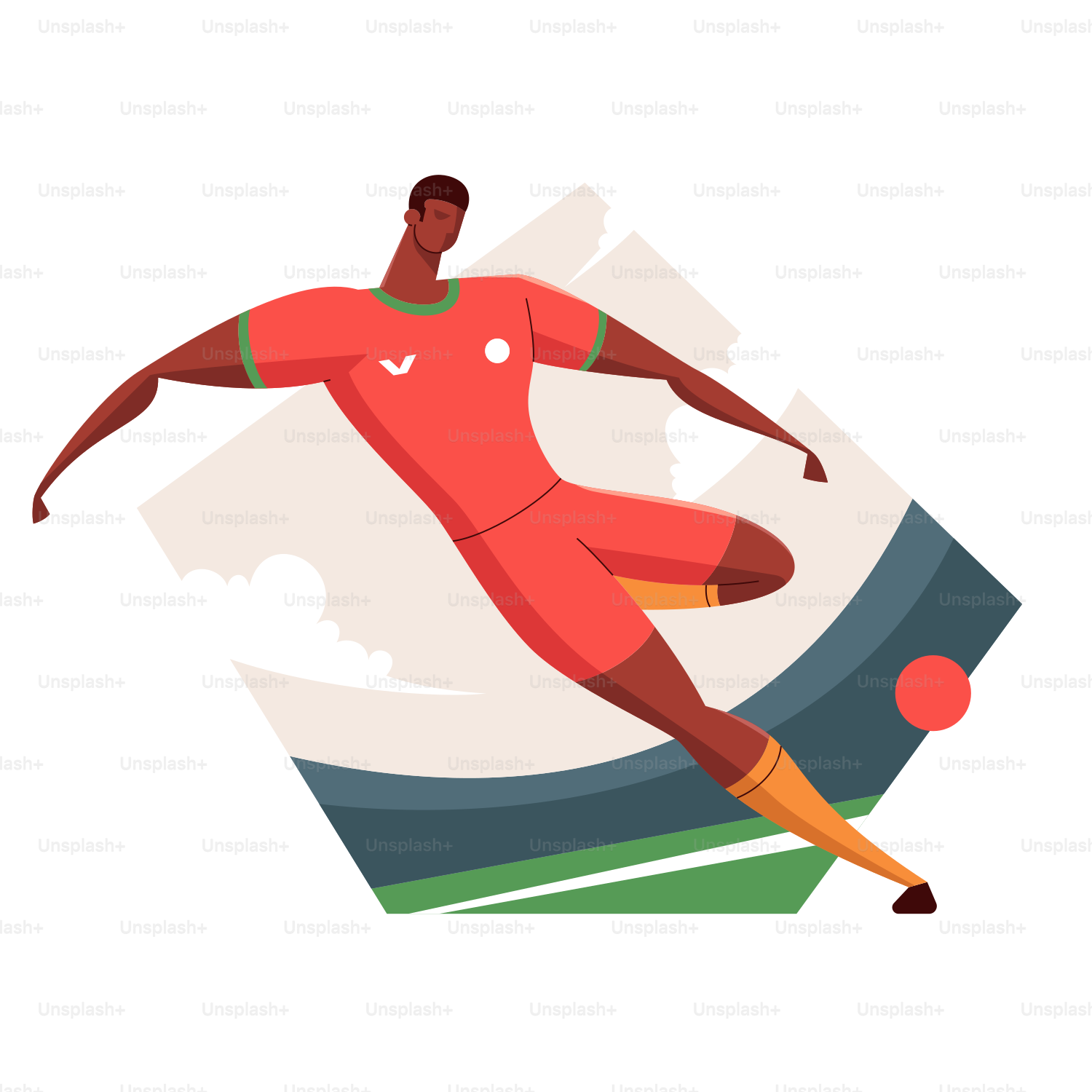 Un homme en uniforme rouge tape dans un ballon de football