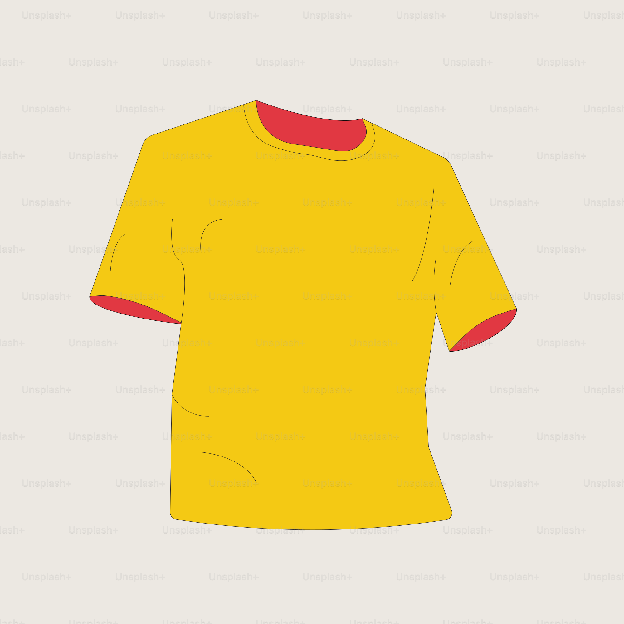 A yellow t - shirt with a red collar