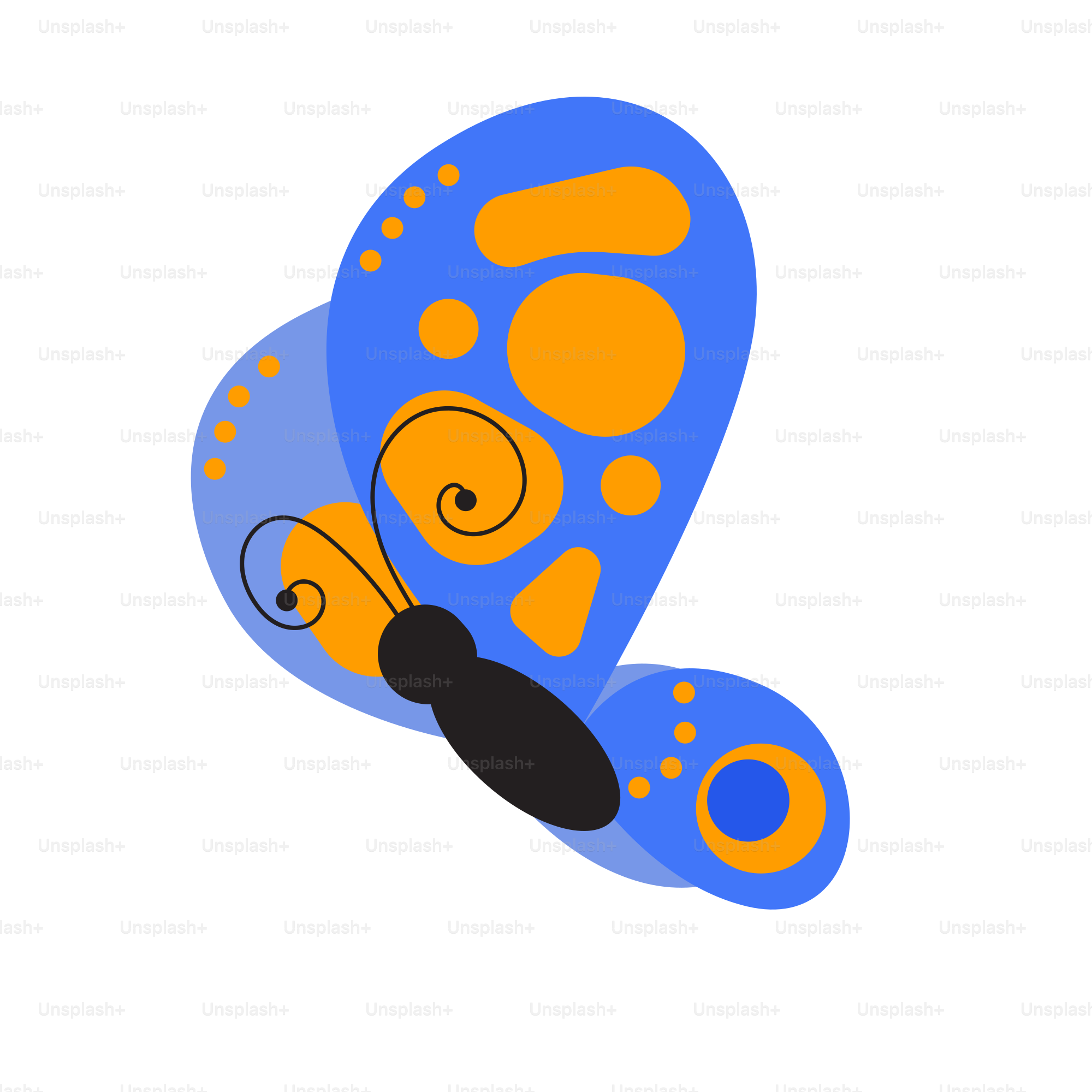 Uma borboleta azul com manchas laranja nas asas