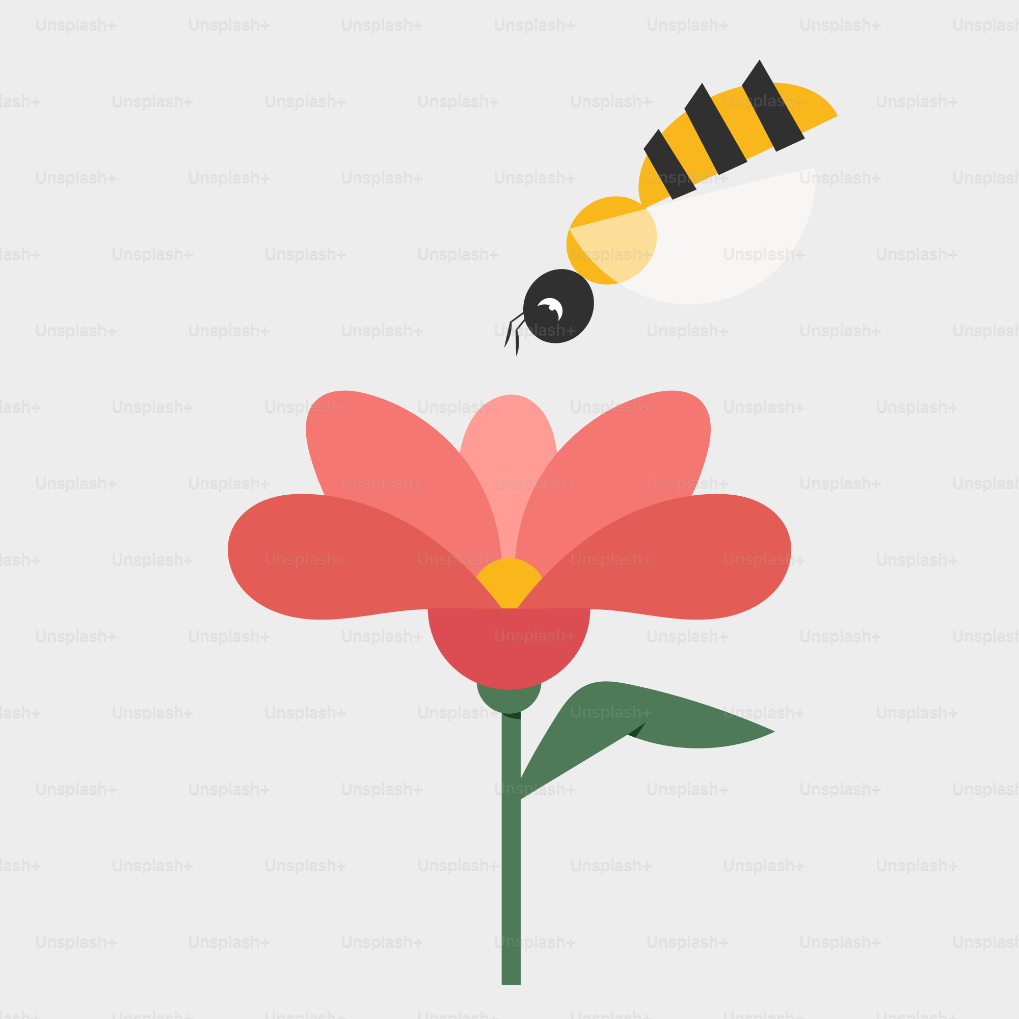 A flower with a bee flying over it