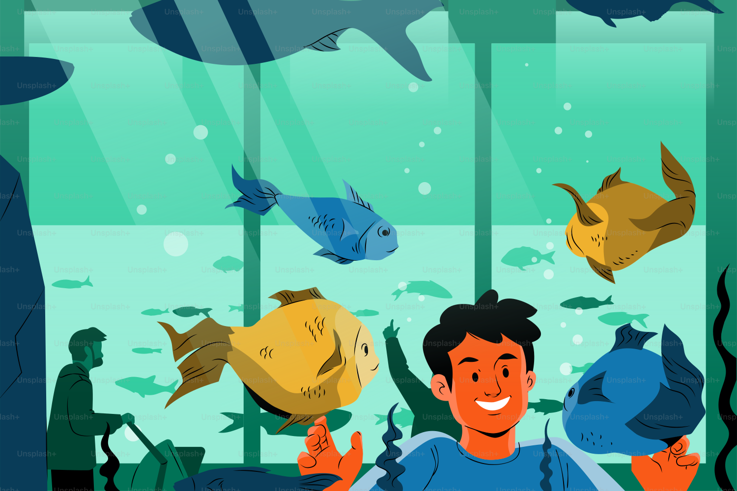 A man standing in front of a fish tank