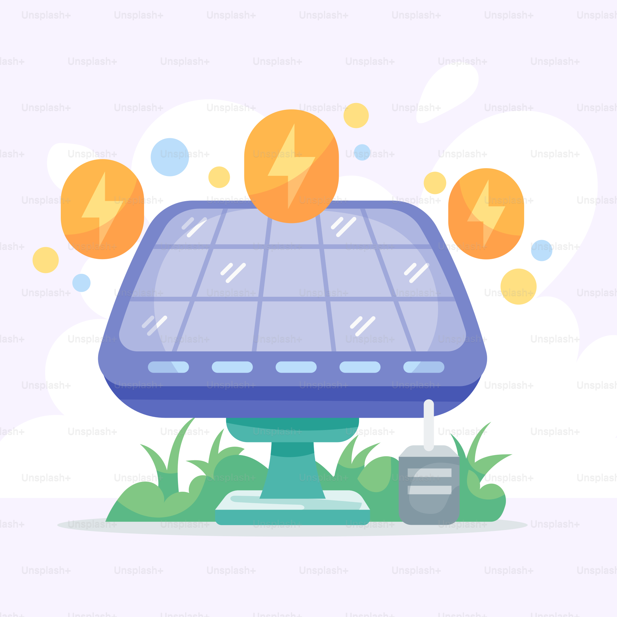 Un panel solar en la parte superior de un exuberante campo verde