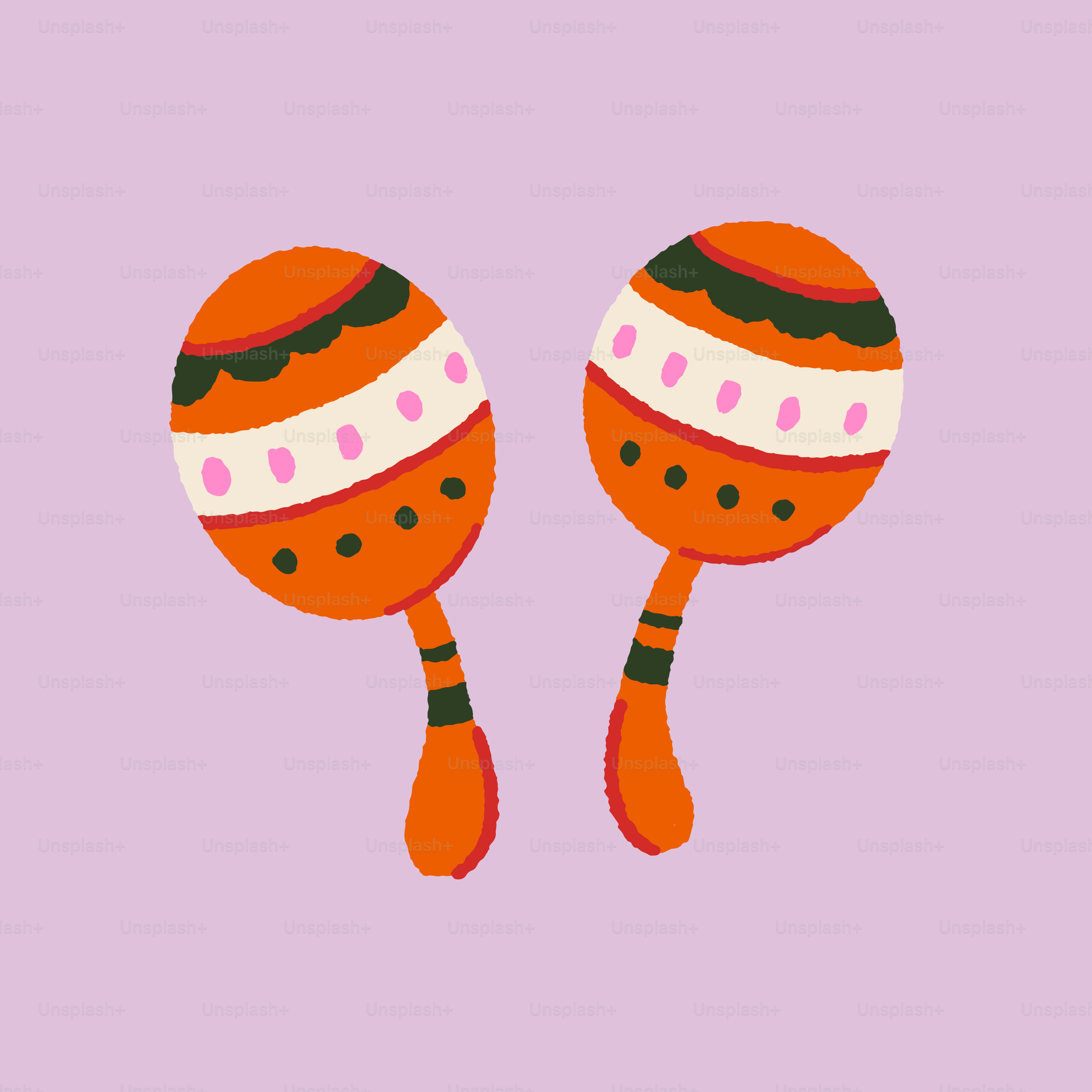 A pair of orange and white musical instruments on a pink background