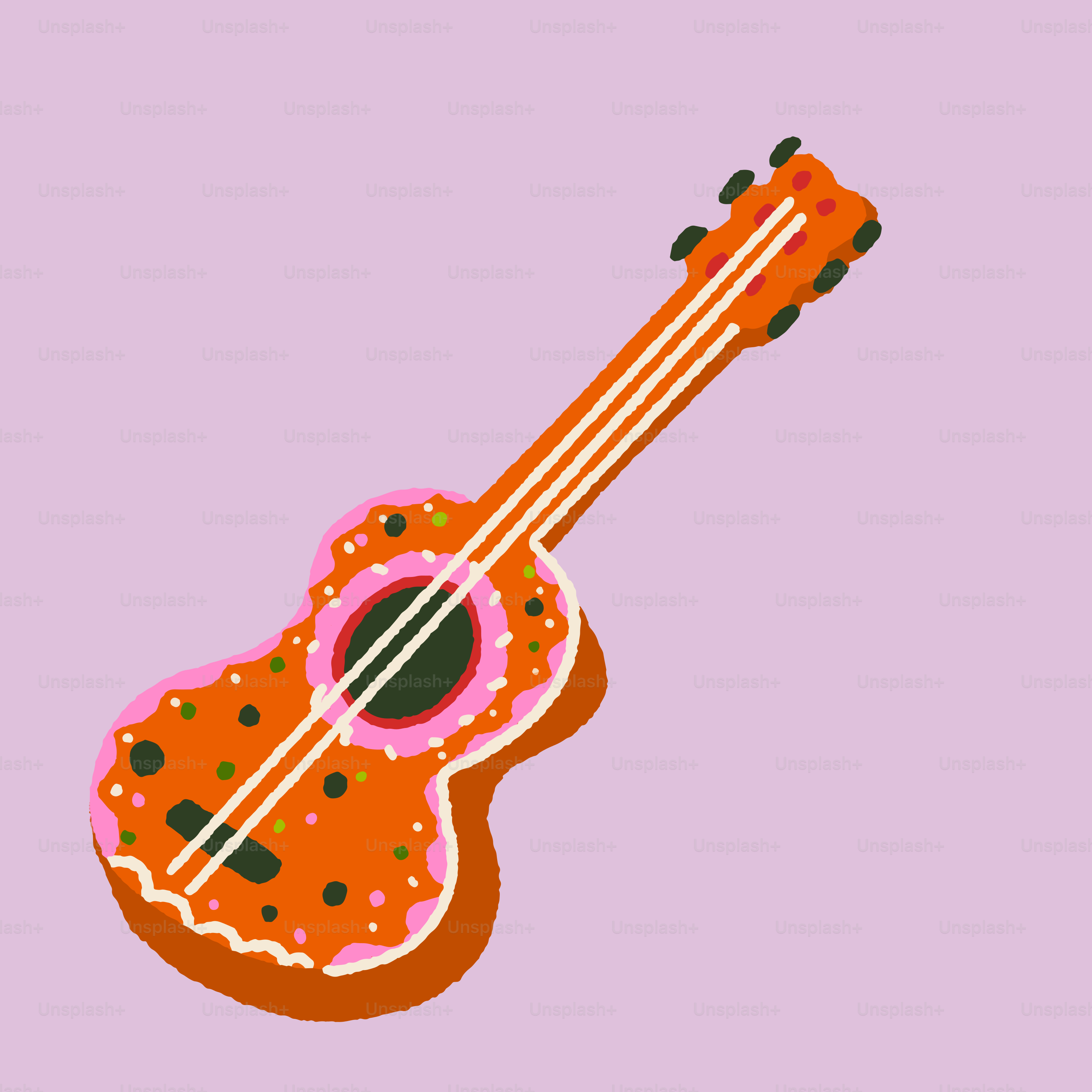 An orange ukulele with a pink background