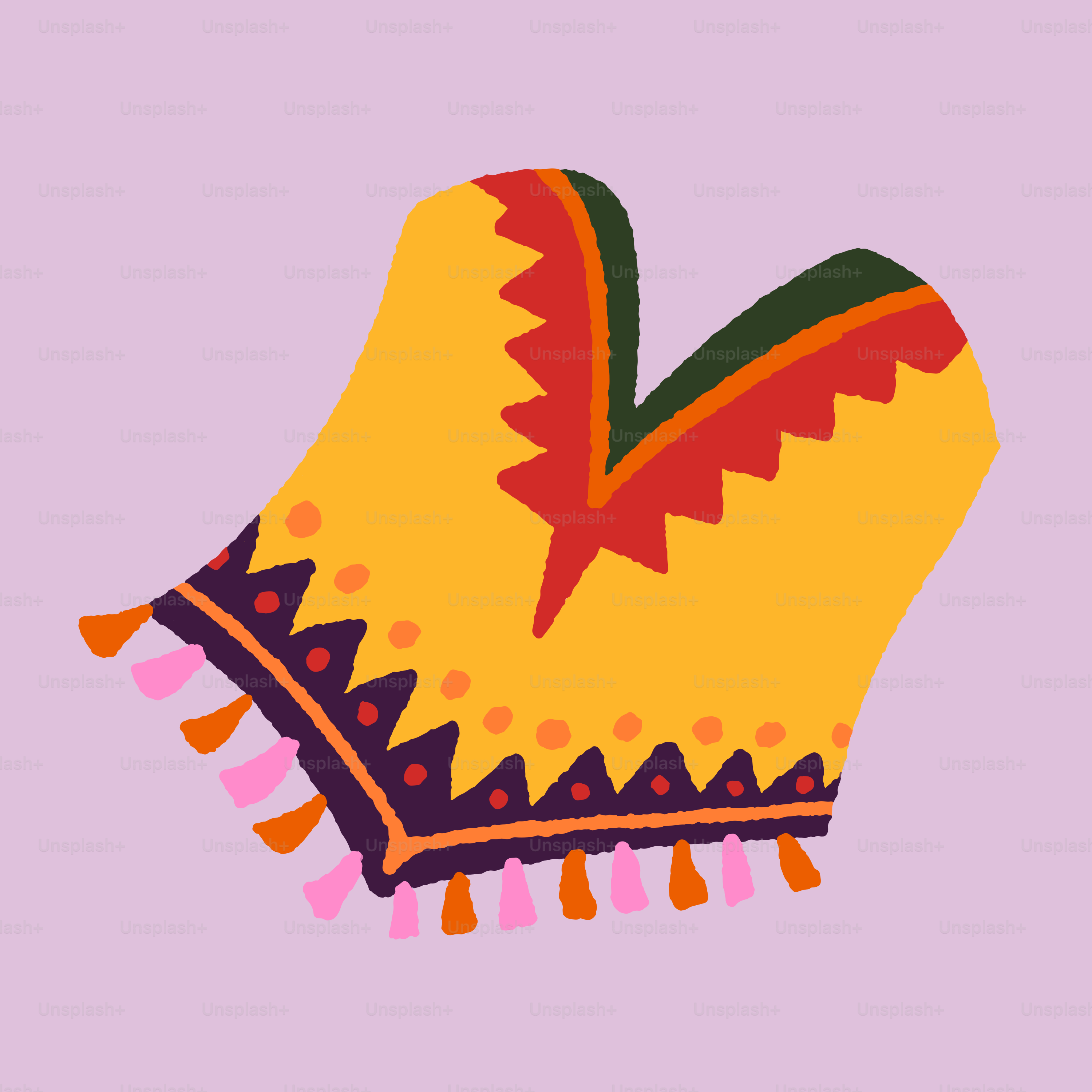 A drawing of a yellow hat with tassels