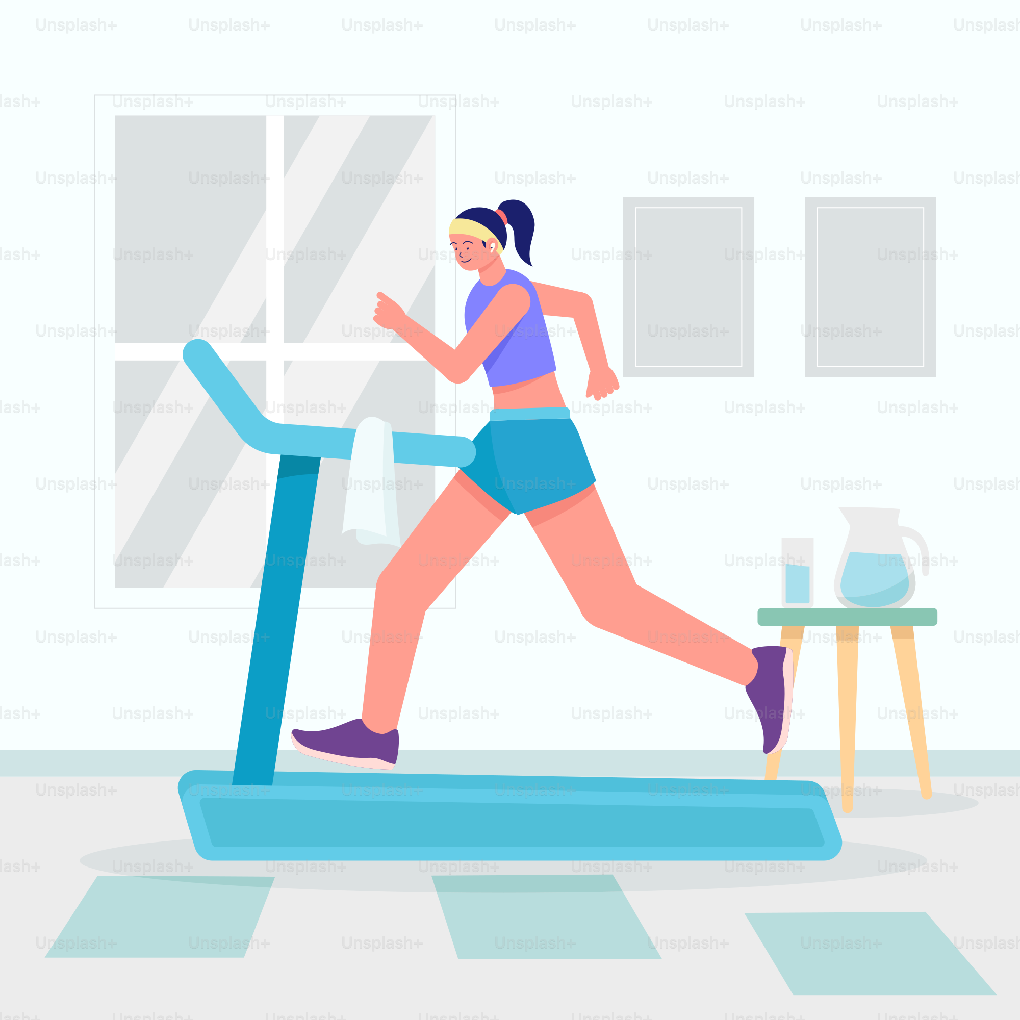 A woman running on a treadmill in a room