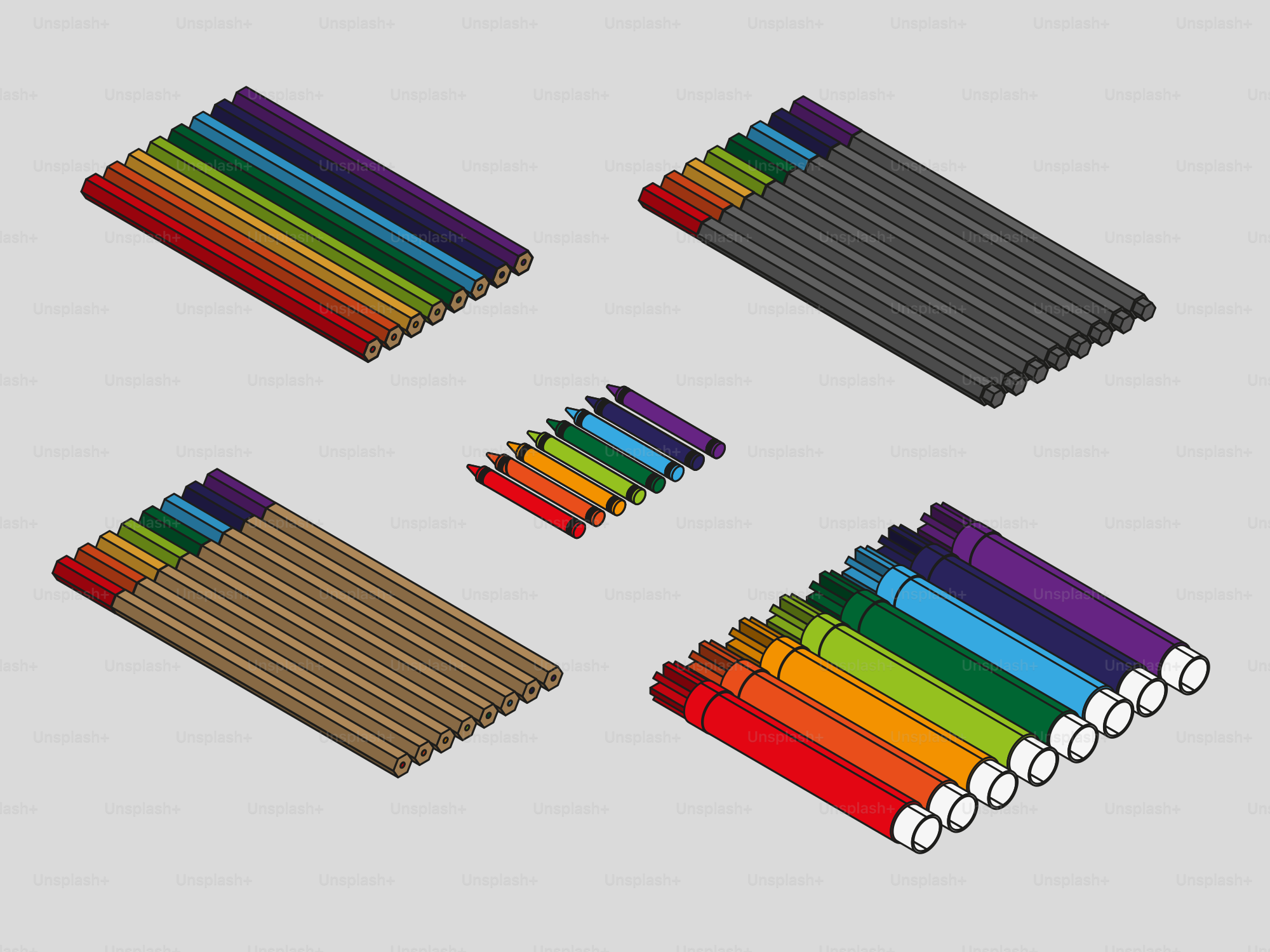 A bunch of different colored pencils sitting next to each other