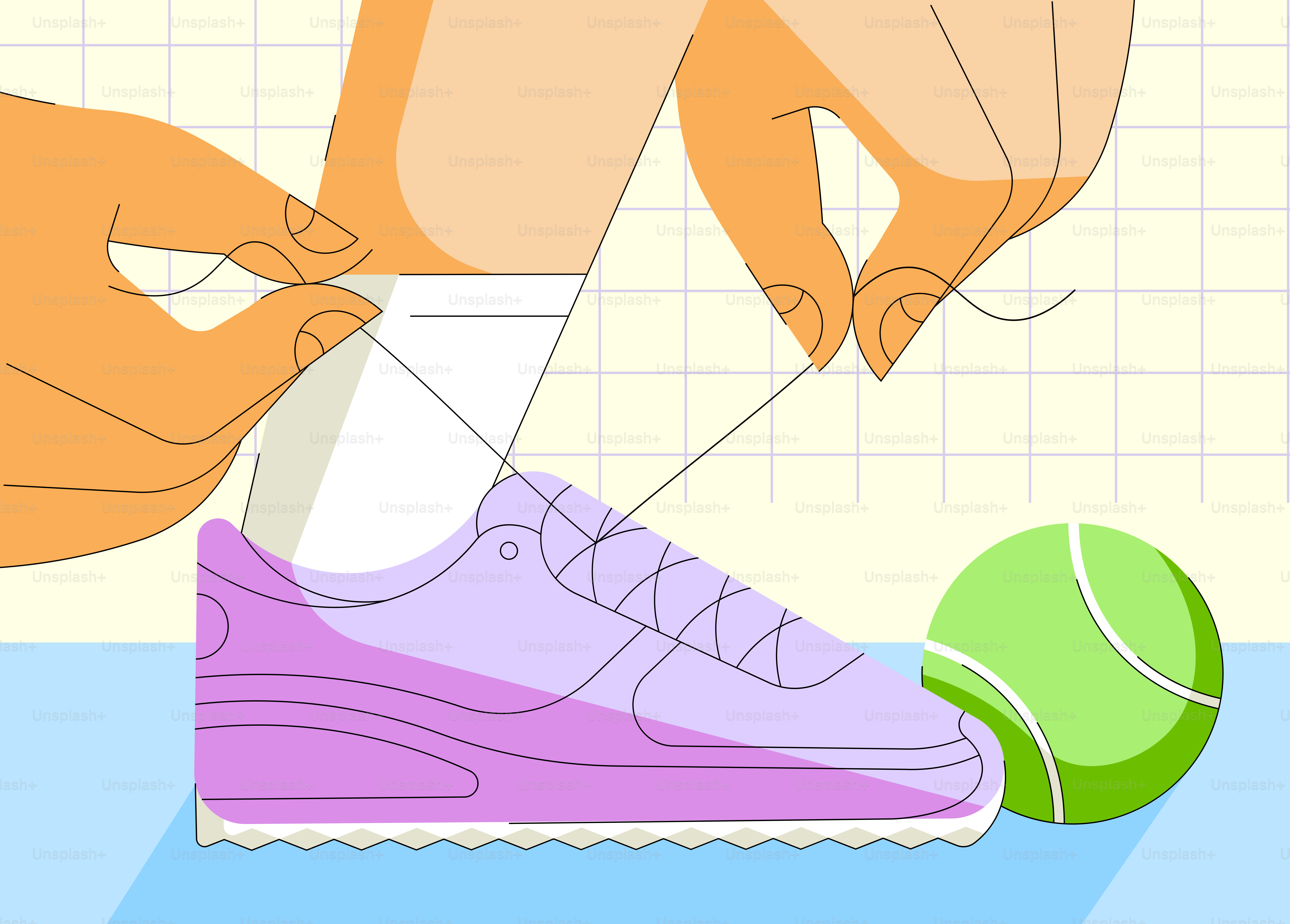 A person tying a tennis shoe with a tennis ball