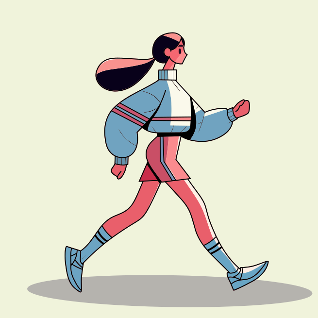 A woman running with a backpack on her back