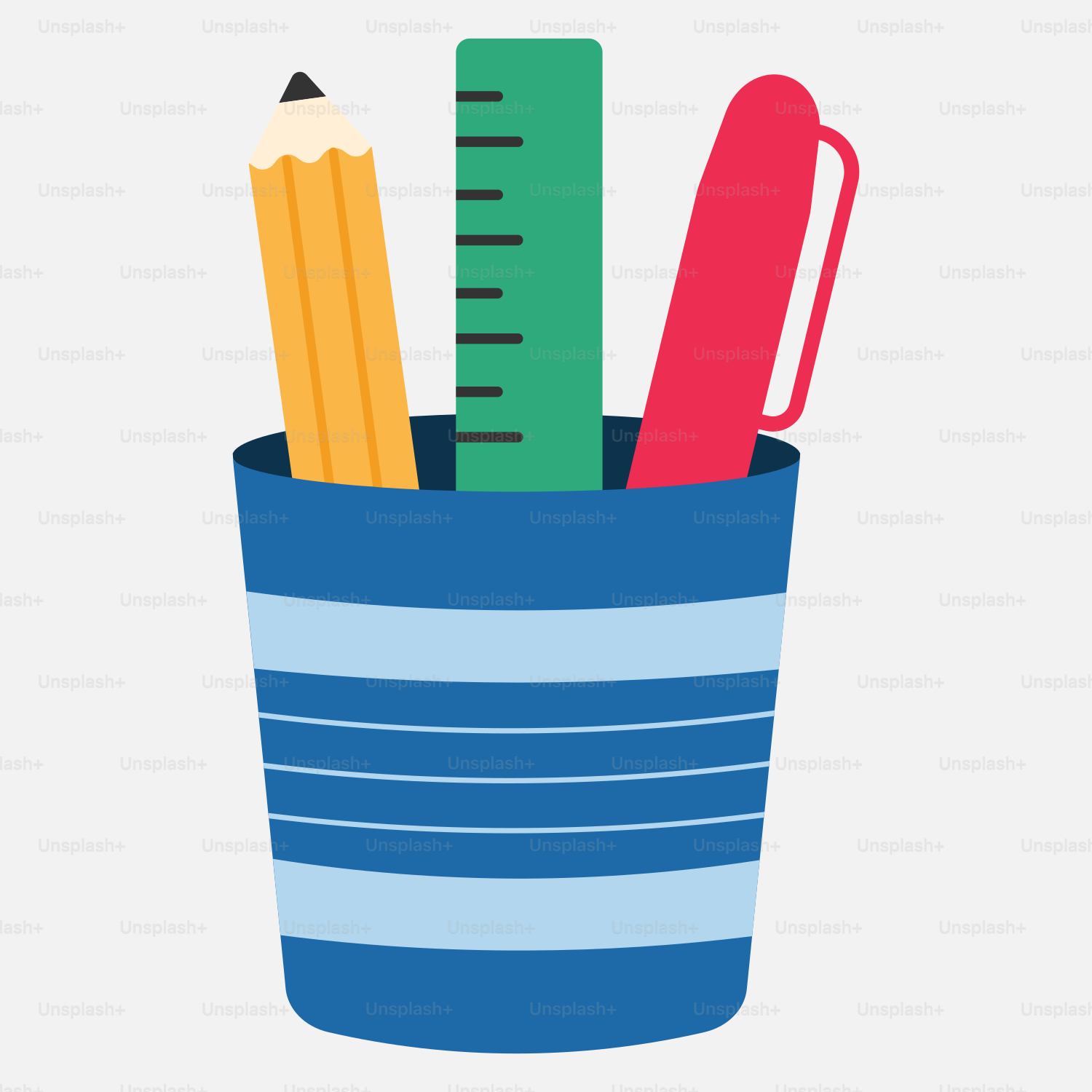 A cup with pencils, rulers, and pencils in it