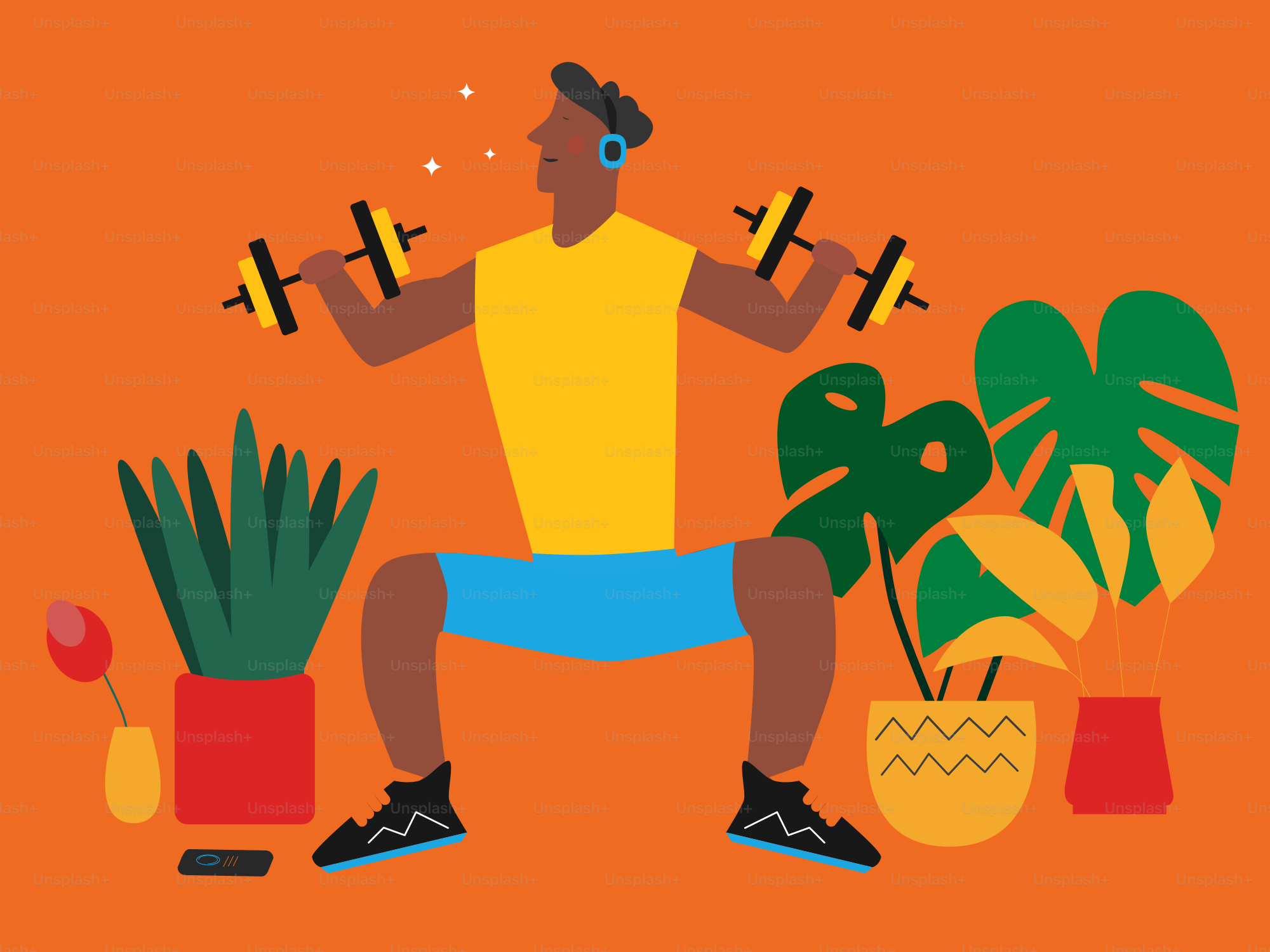 A man is doing exercises with dumbbells