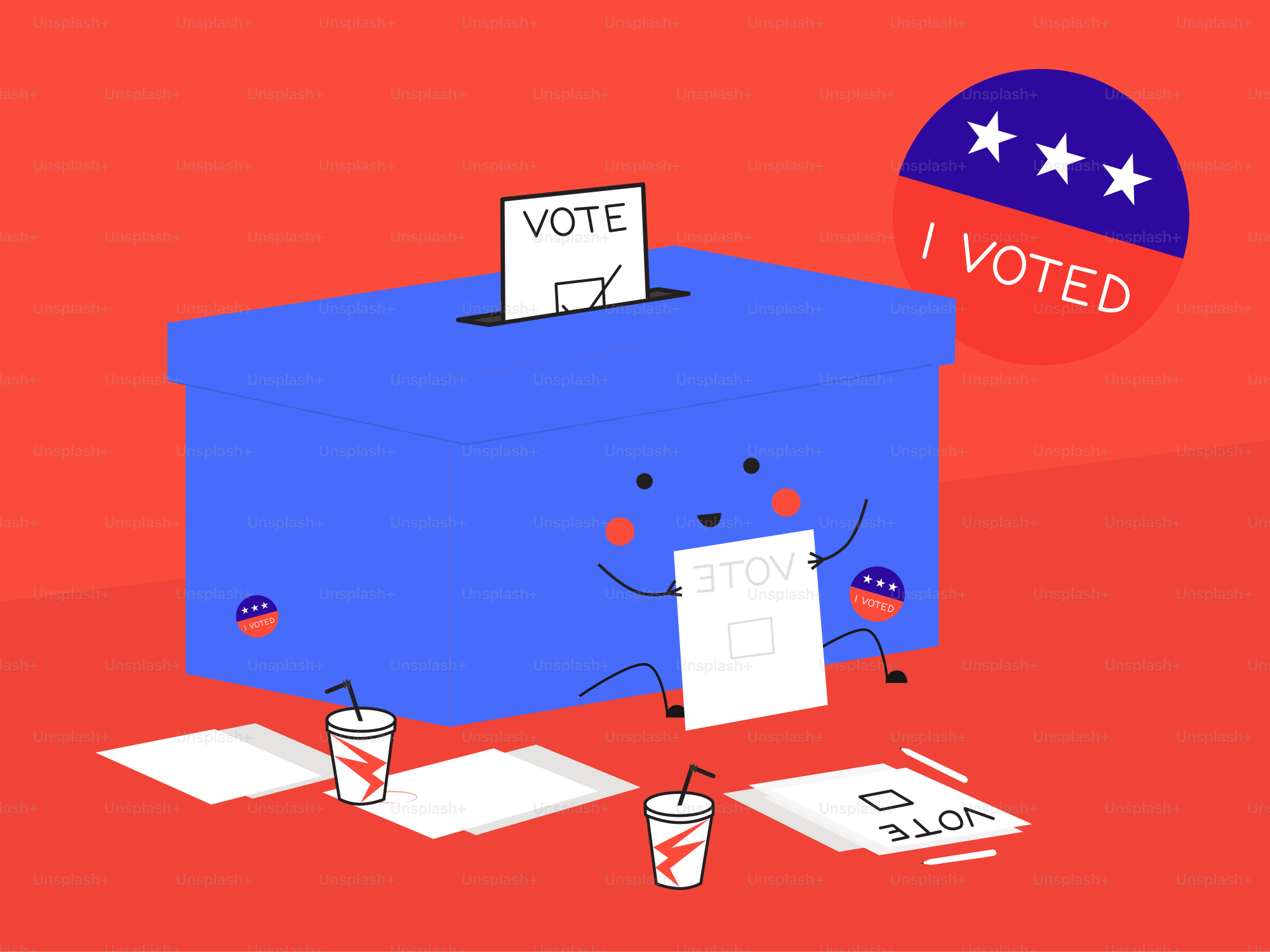 A blue box with a vote sign on top of it