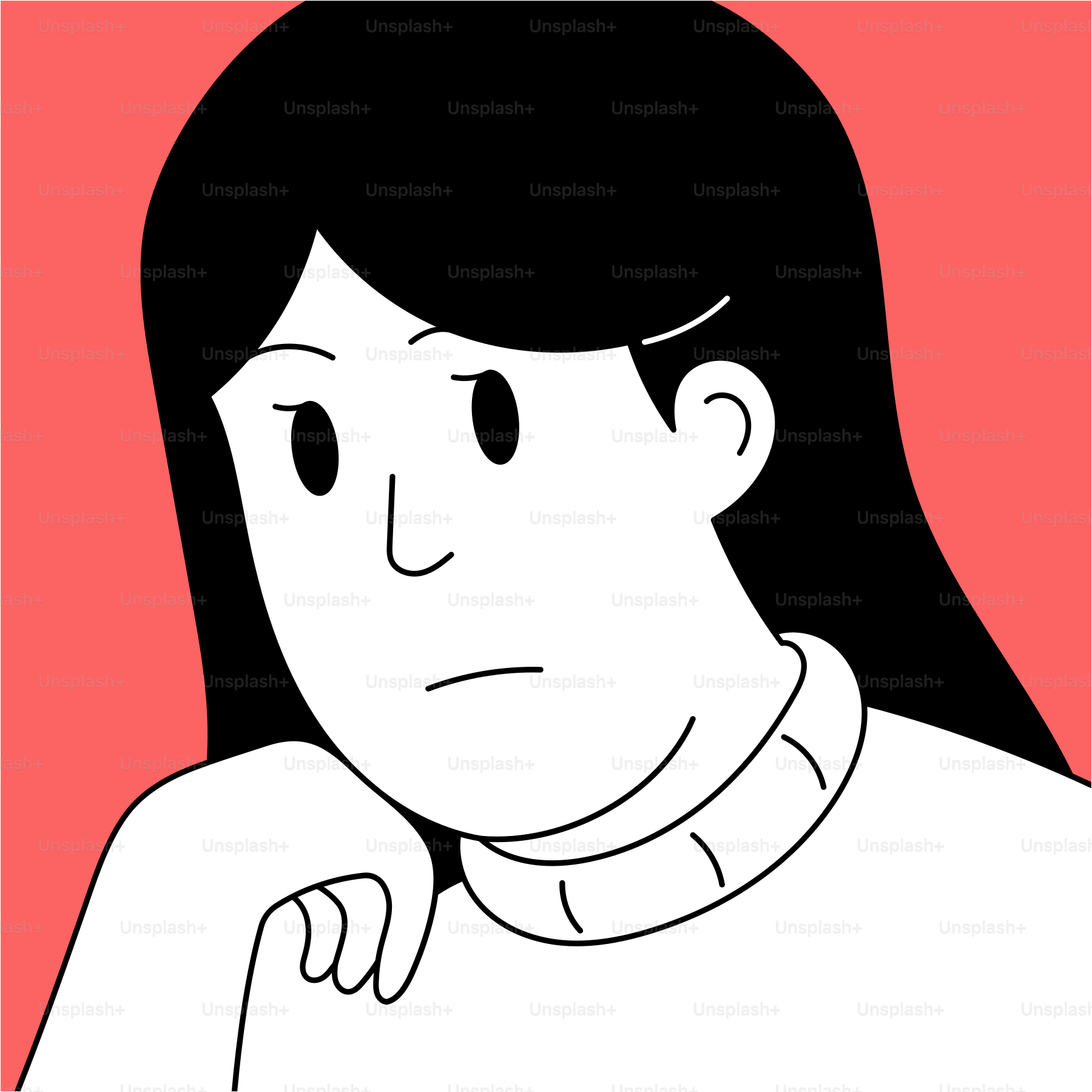 A black and white drawing of a woman