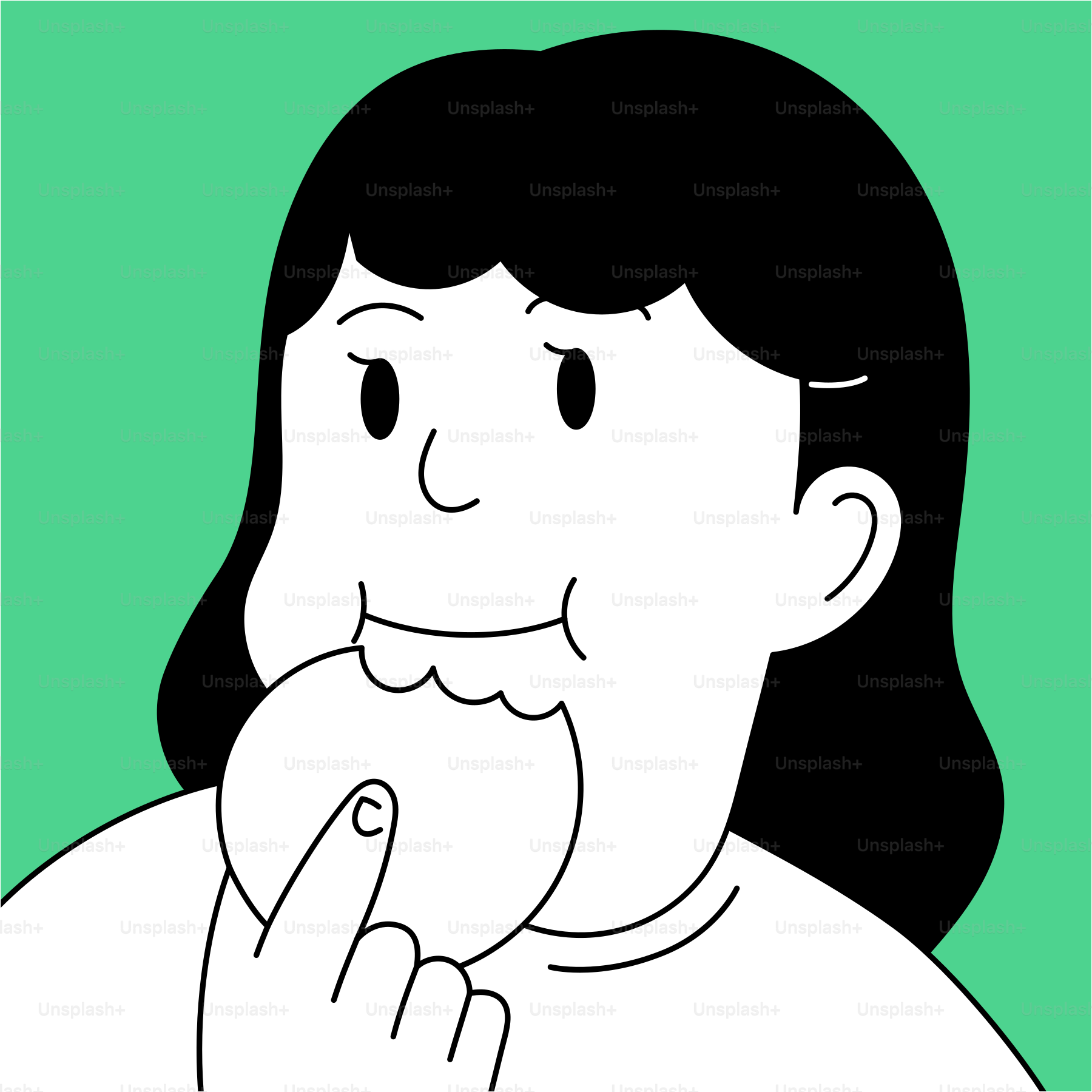 A cartoon of a woman eating a banana