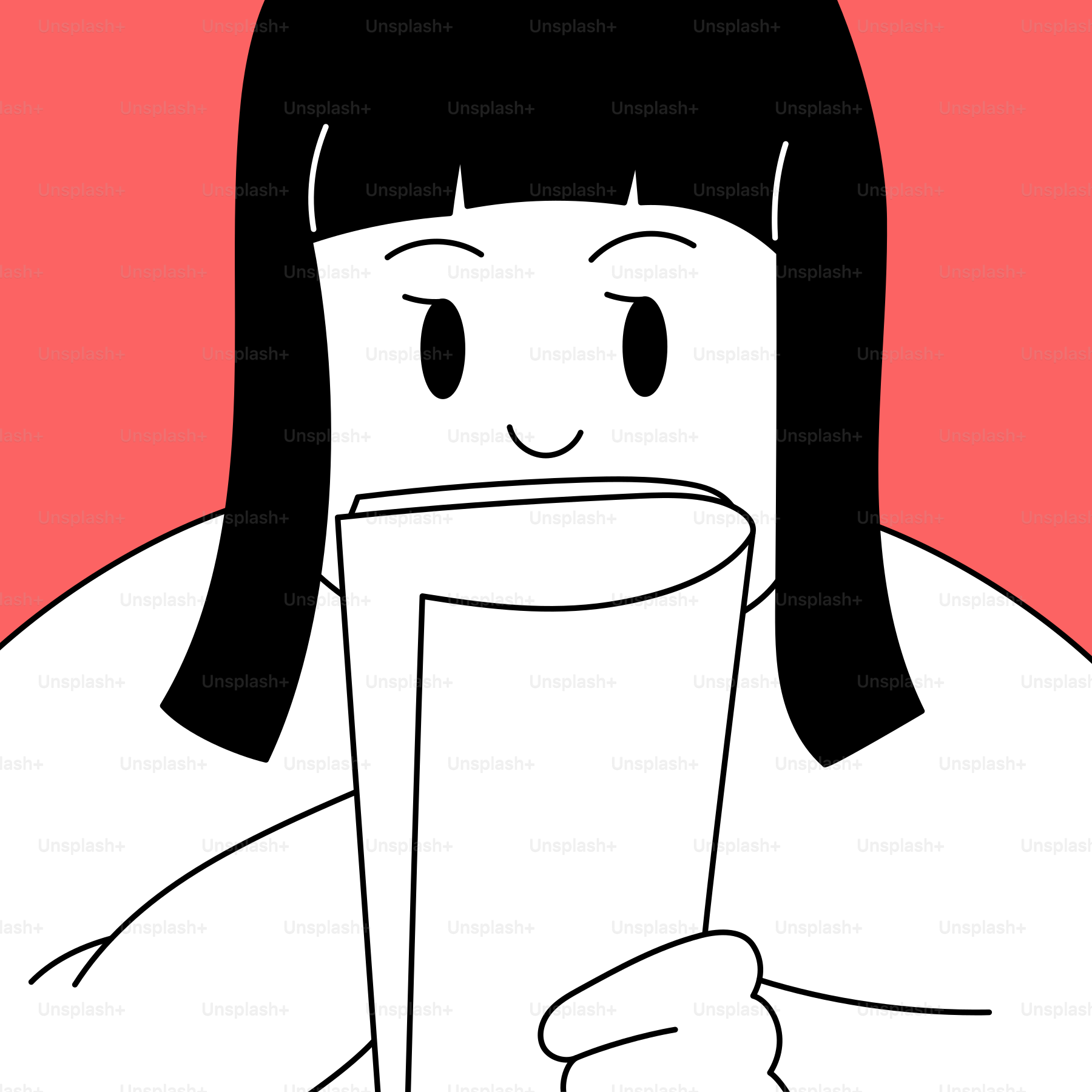 A drawing of a girl reading a book