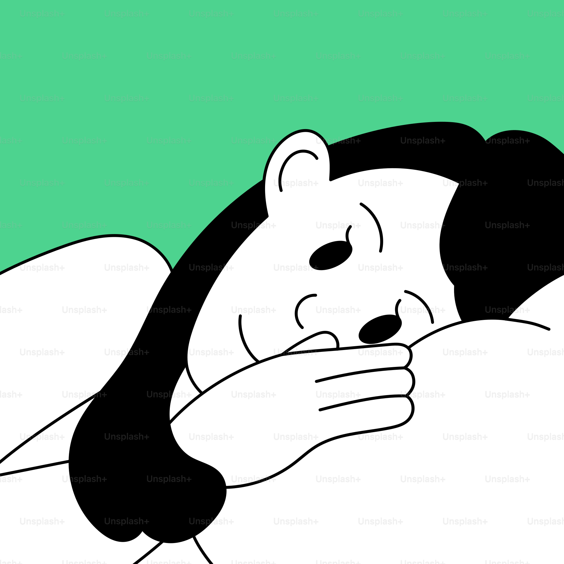 A black and white cartoon of a person sleeping