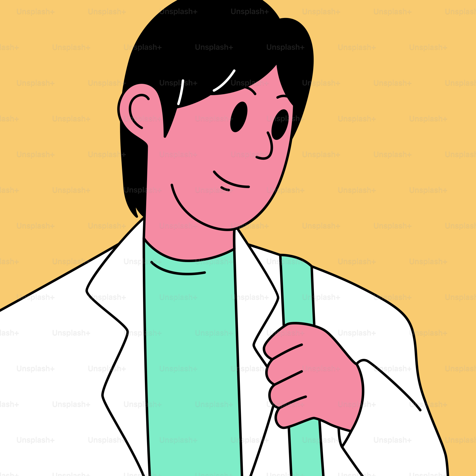 A man in a lab coat holding a green tie