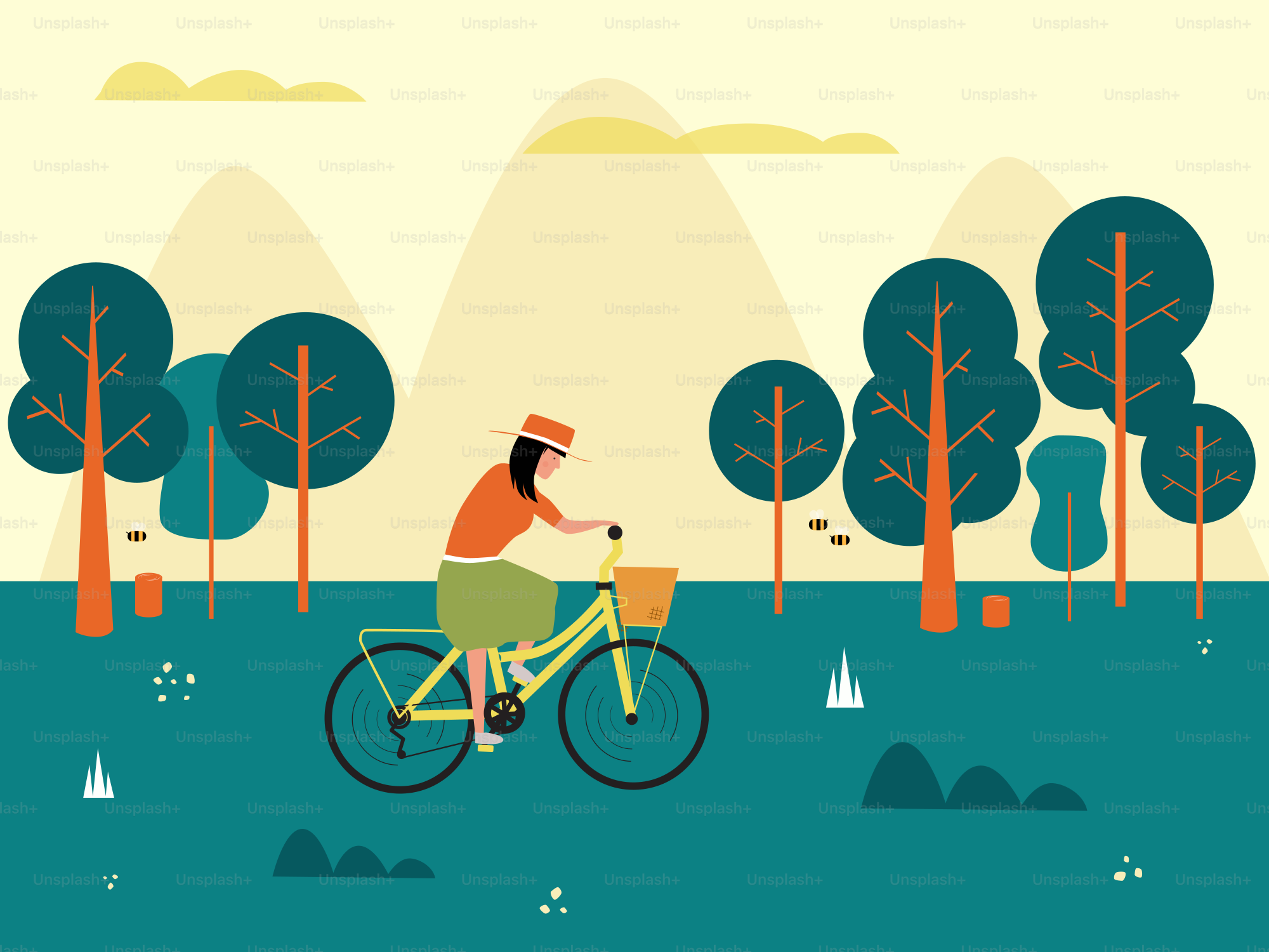 A man riding a bike through a park vector – Sustainable travel Image on ...